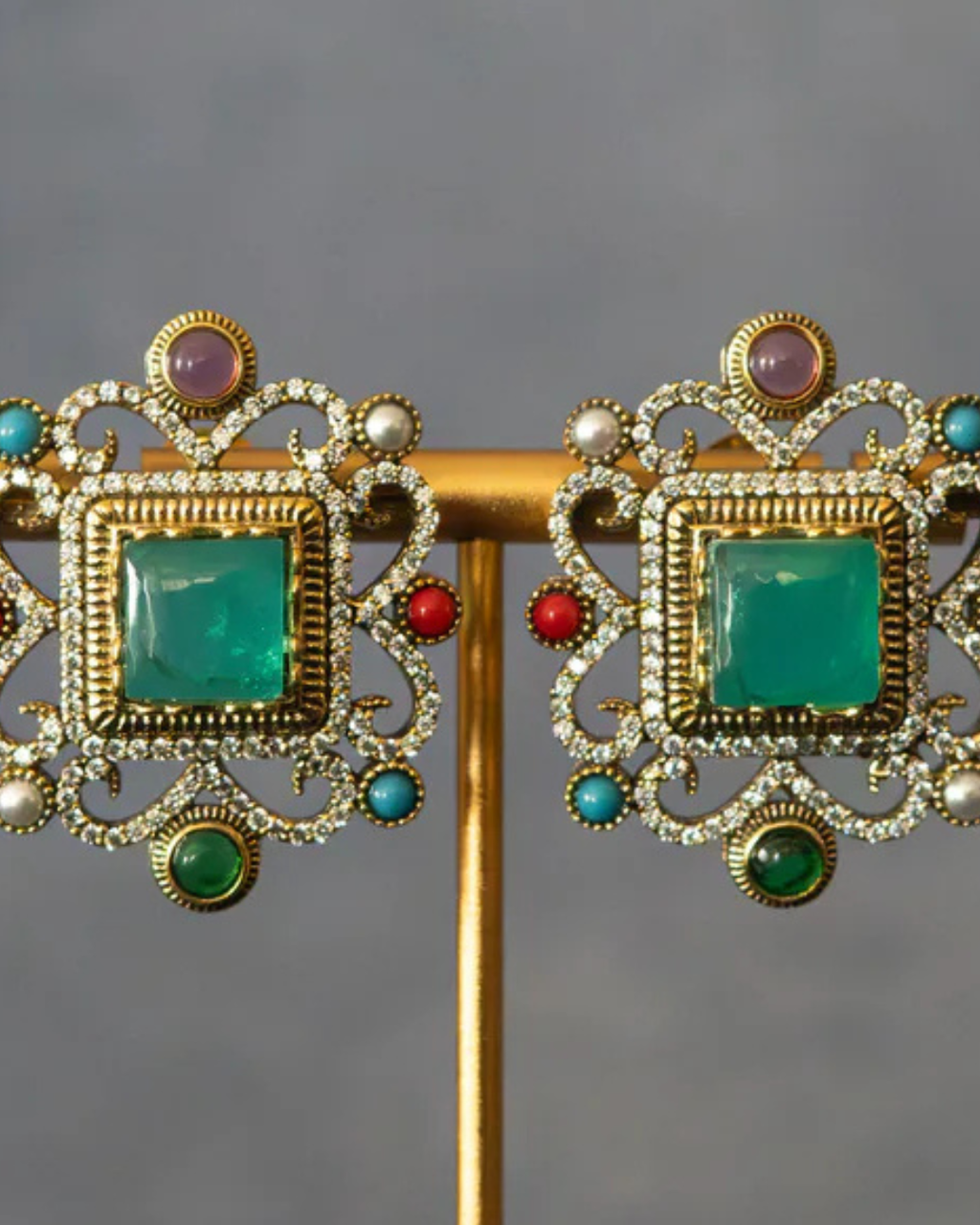 Royal Emerald Baroque Statement Studs