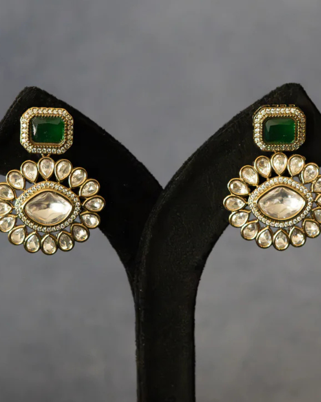 Emerald Victorian Uncut Polki Danglers