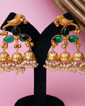 Regal Emerald Bird Jhumkas