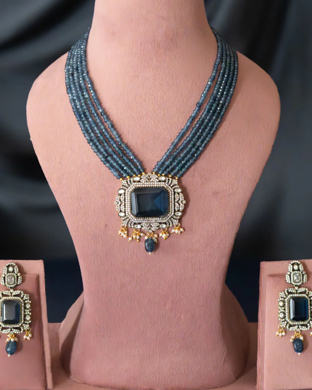 Midnight Sapphire Beaded Necklace Set