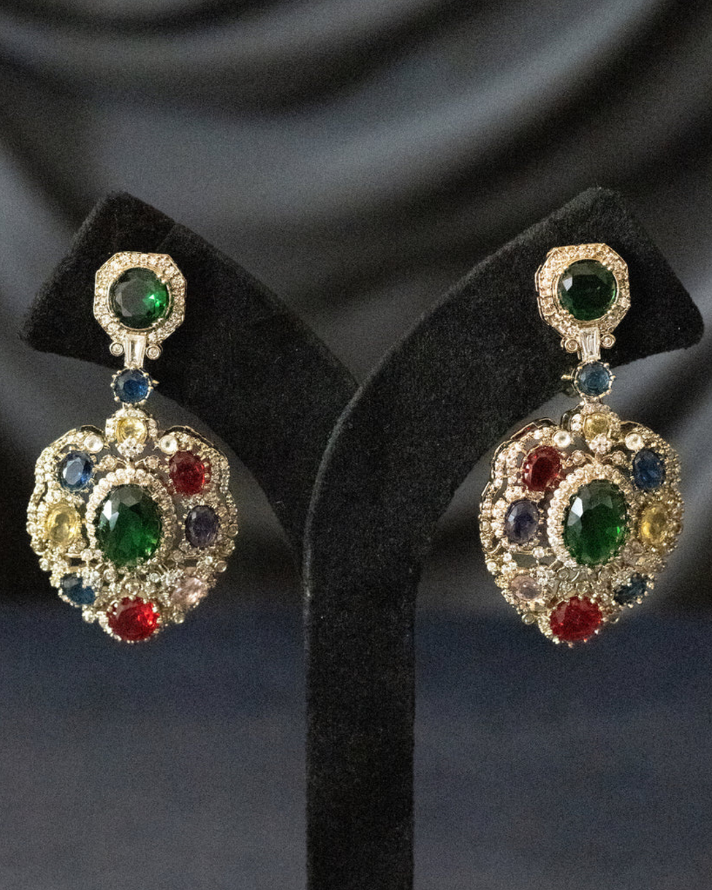 Navratna Crystal Medallion Earrings