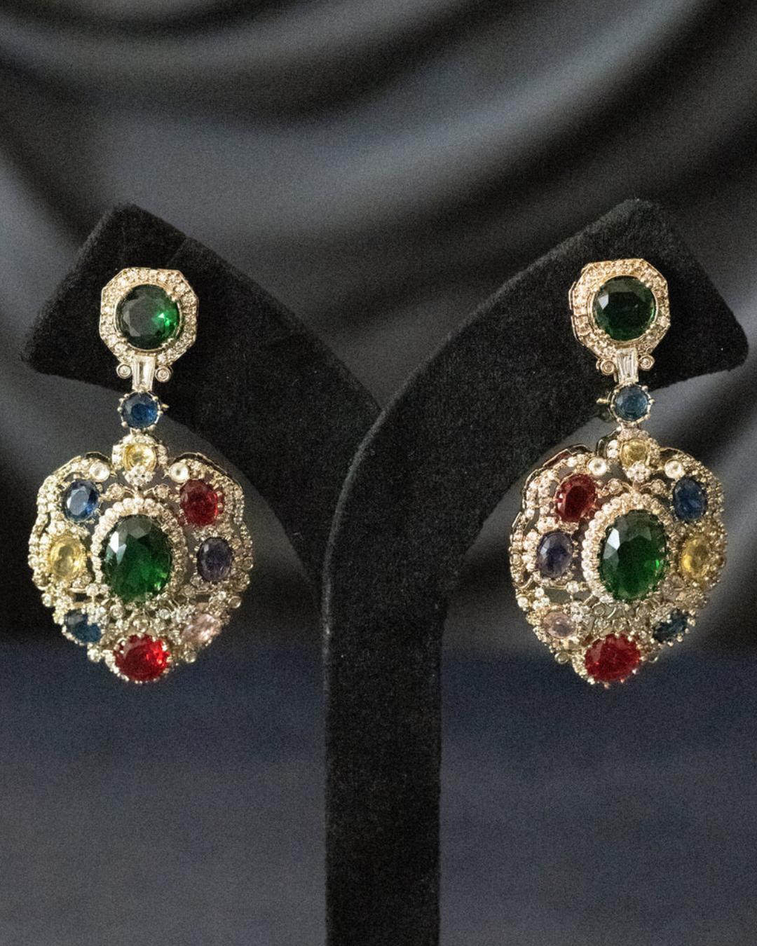 Navratna Crystal Medallion Earrings