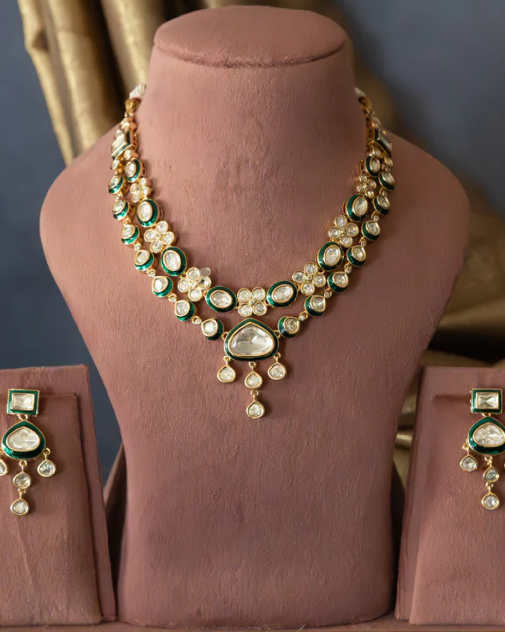 Emerald Kundan Floral Necklace Set