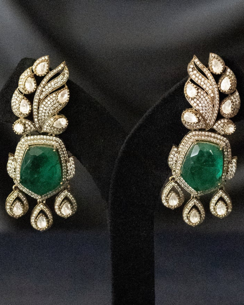 Victorian Moissanite Emerald Statement Earrings