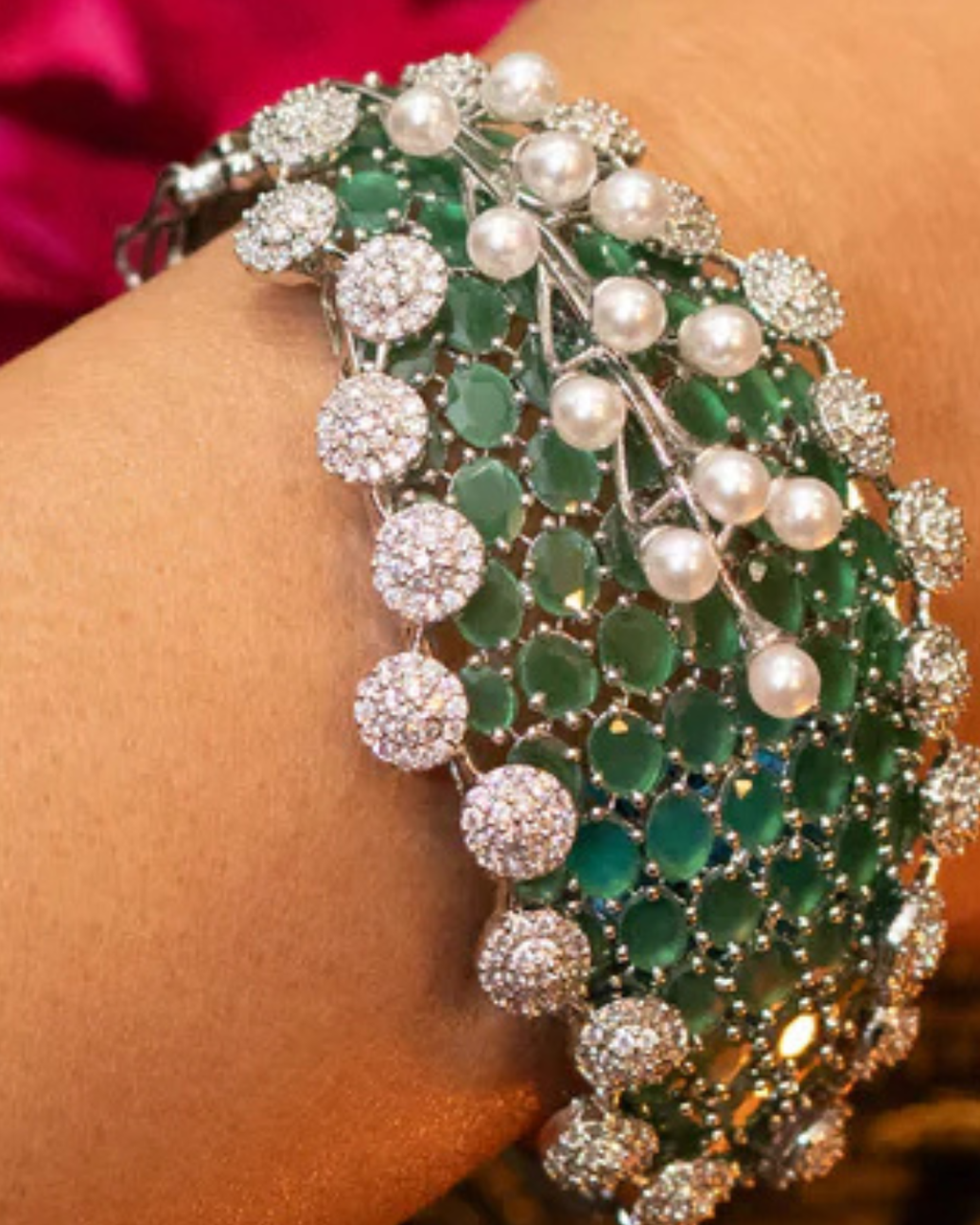 Emerald Pearl & Diamond Bracelet