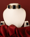 Regal Blue Gemstone & Moissanite Gold Plated Choker Set