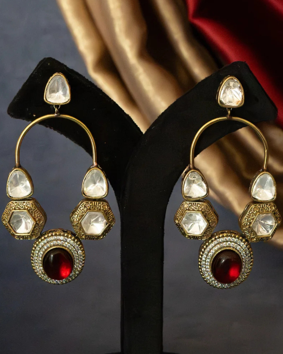 Sabya Inspired Ruby Arch Drop Earrings