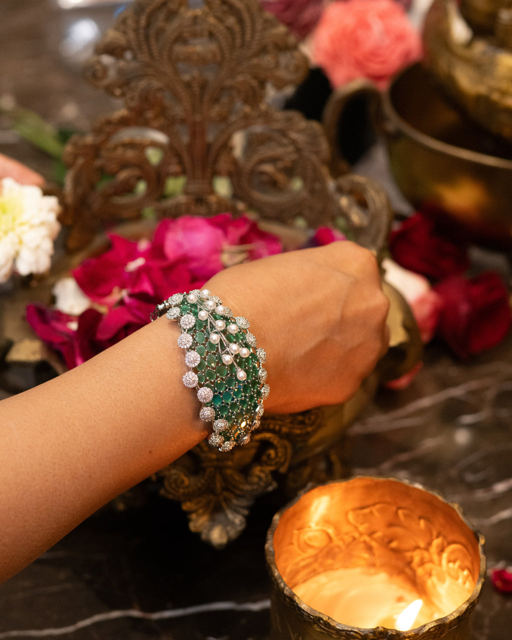 Emerald Pearl & Diamond Bracelet