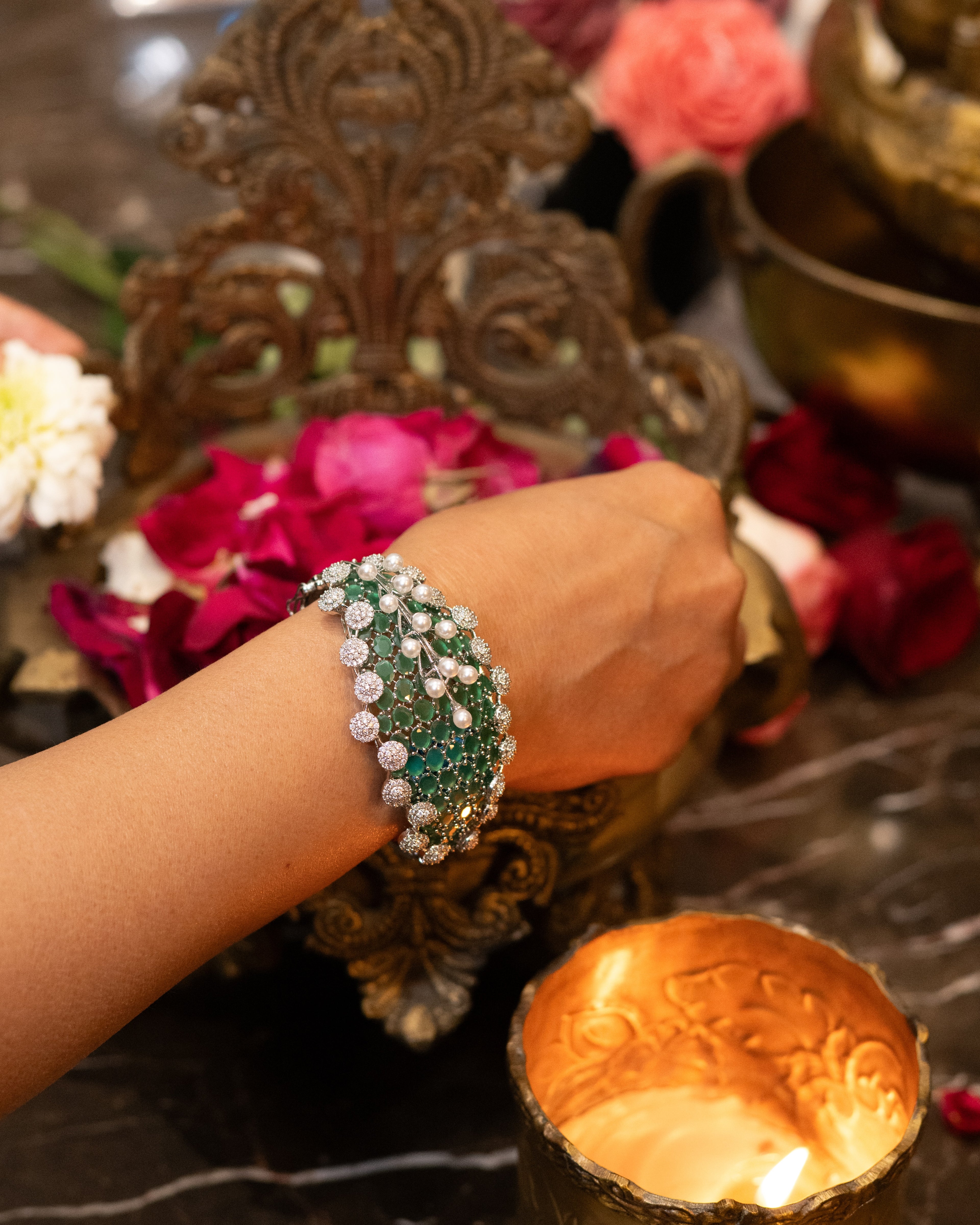 Emerald Pearl & Diamond Bracelet