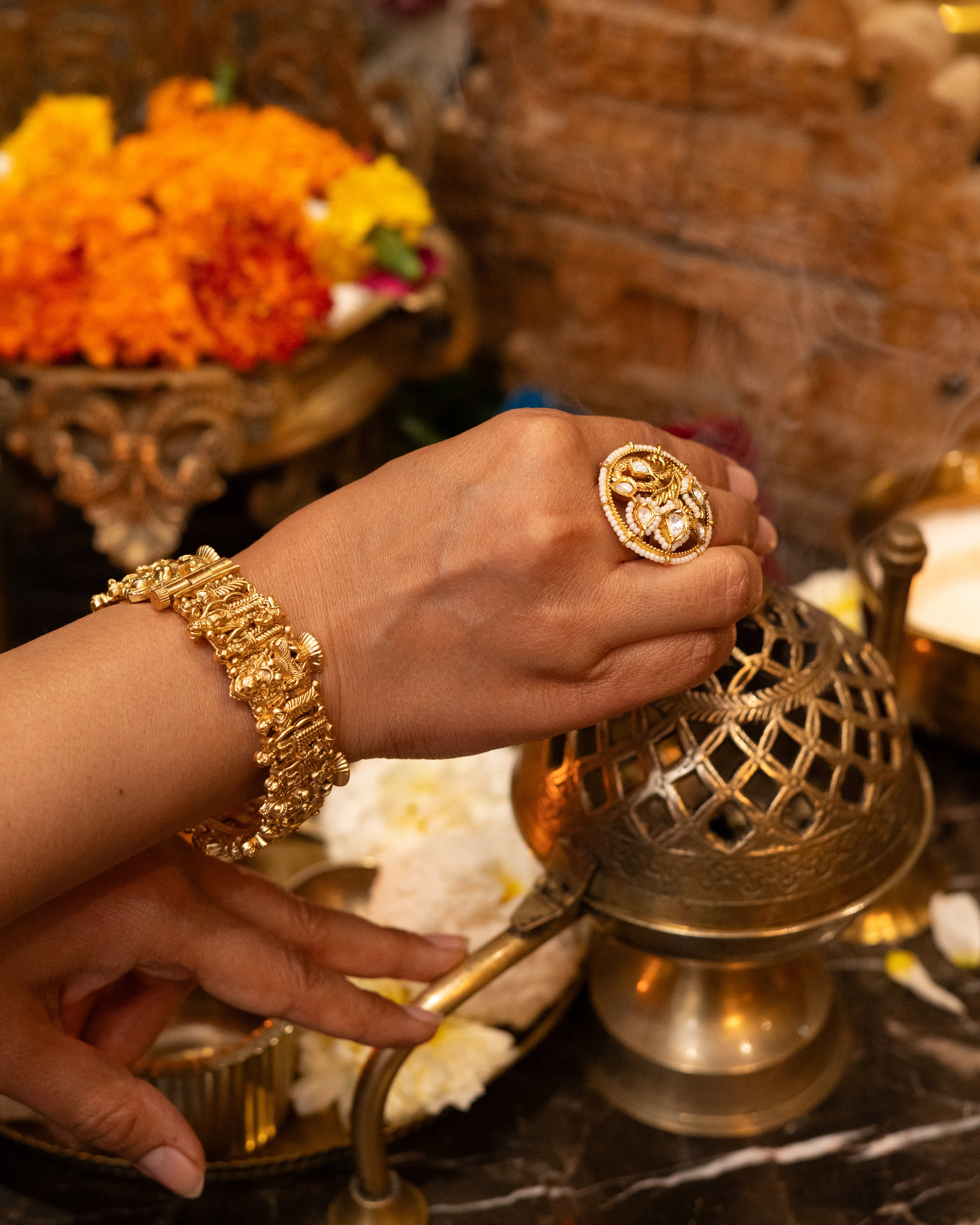 Kundan Pearl Antique Cocktail Ring