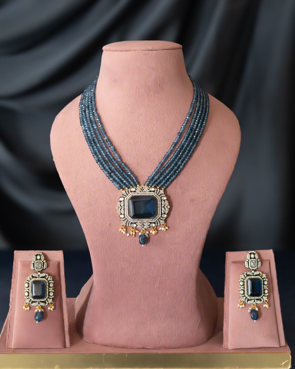 Midnight Sapphire Beaded Necklace Set