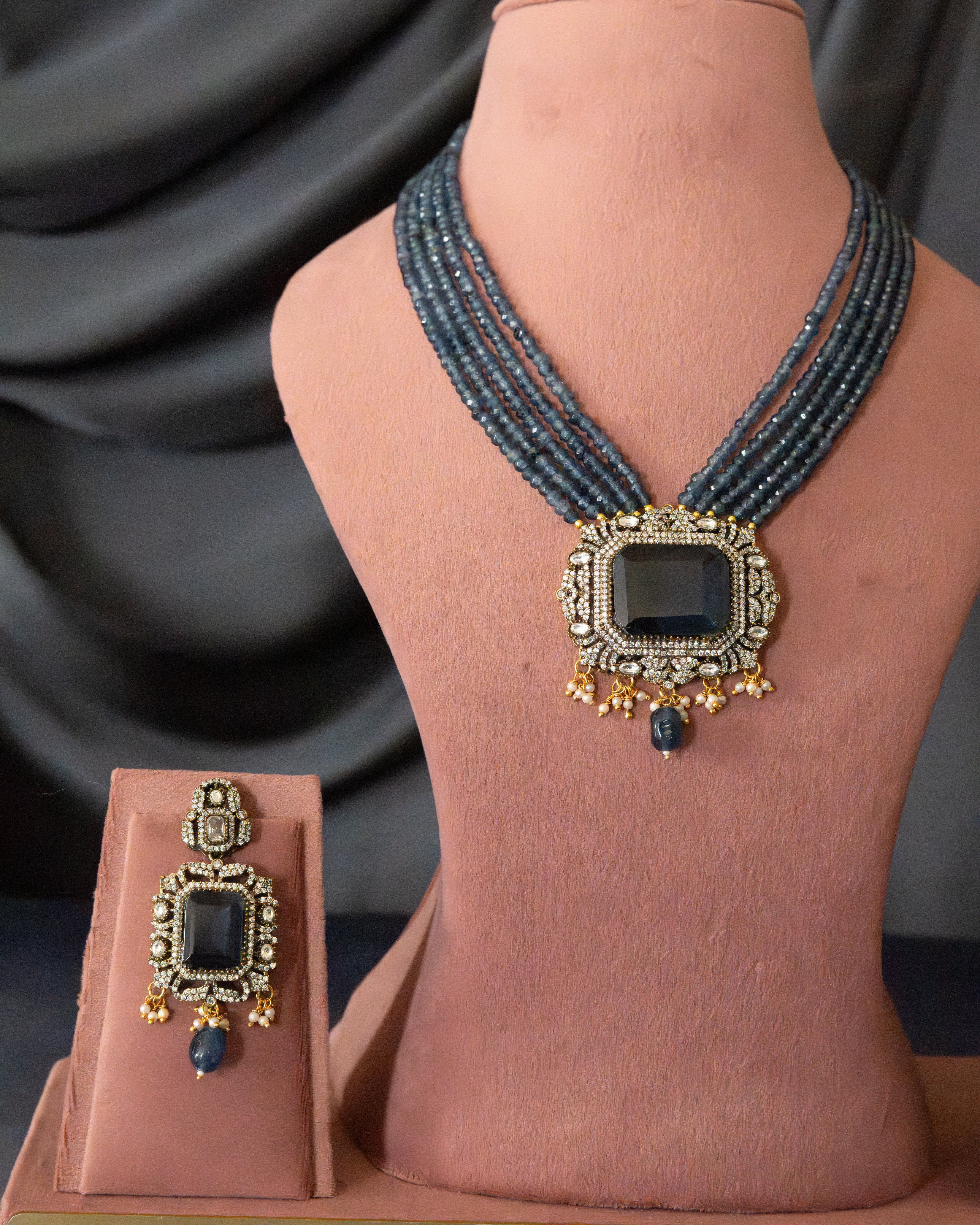 Midnight Sapphire Beaded Necklace Set