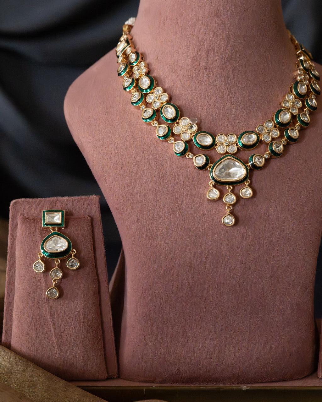 Emerald Kundan Floral Necklace Set