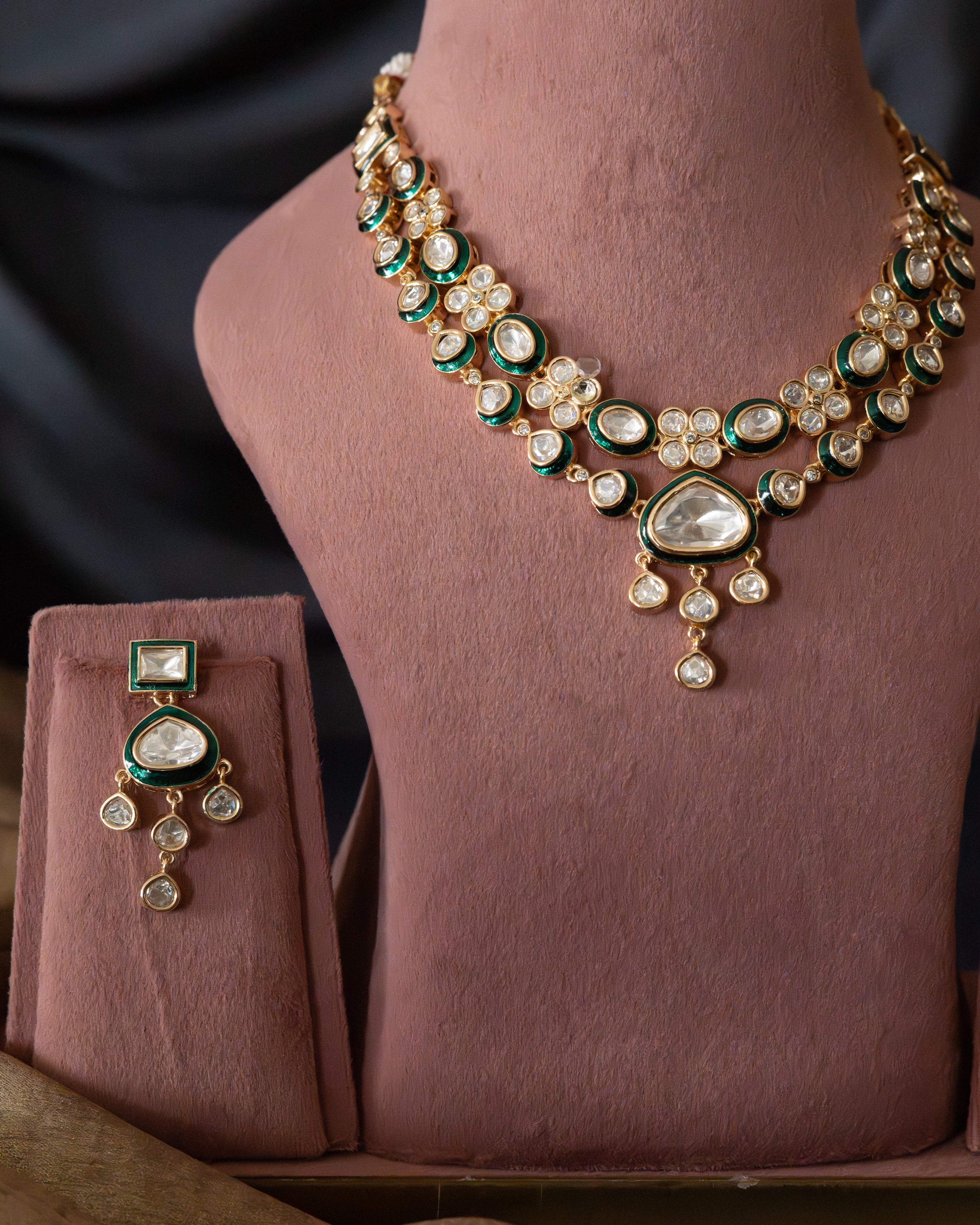 Emerald Kundan Floral Necklace Set