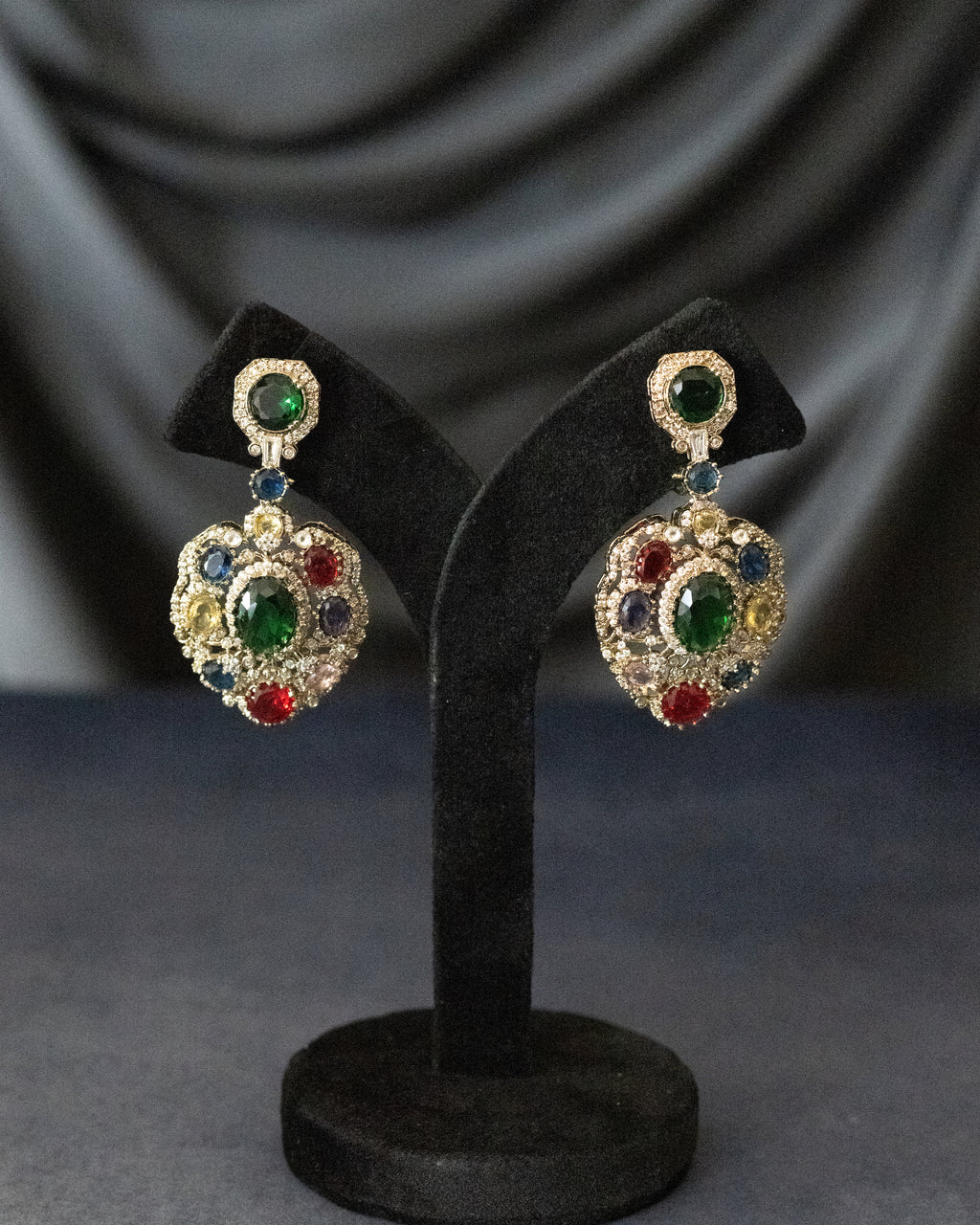 Navratna Crystal Medallion Earrings