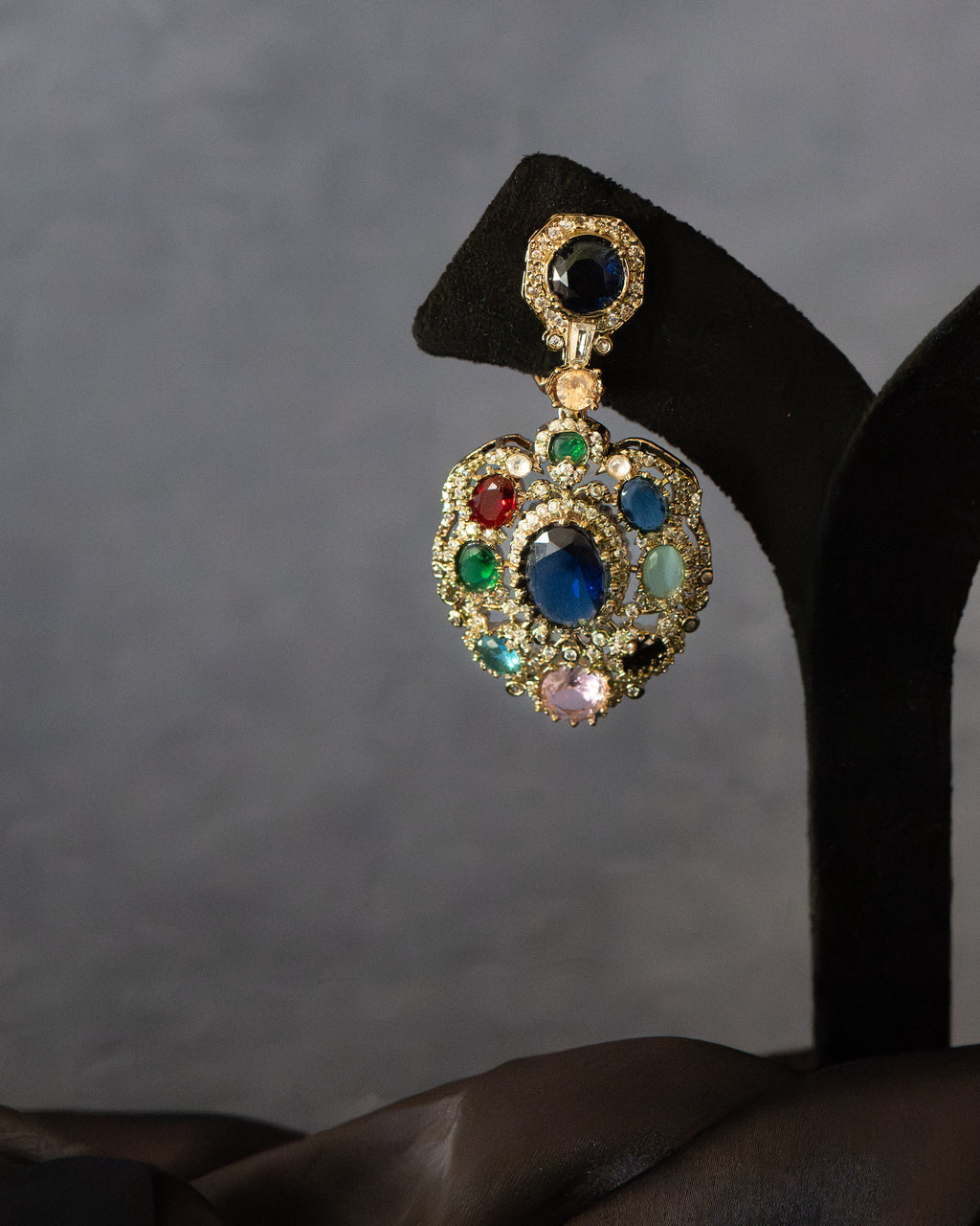 Navratna Crystal Medallion Earrings
