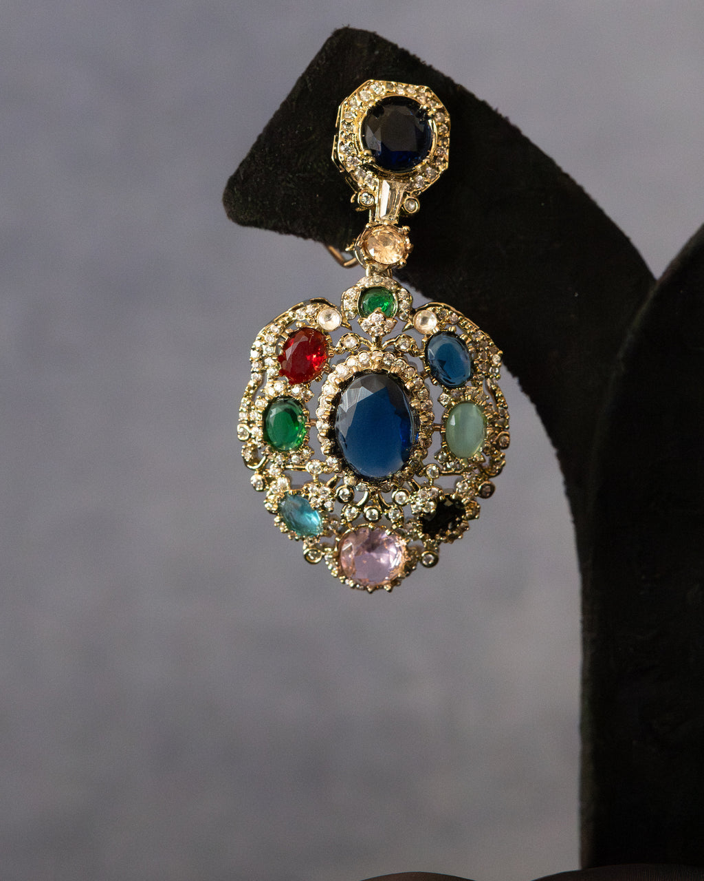 Navratna Crystal Medallion Earrings