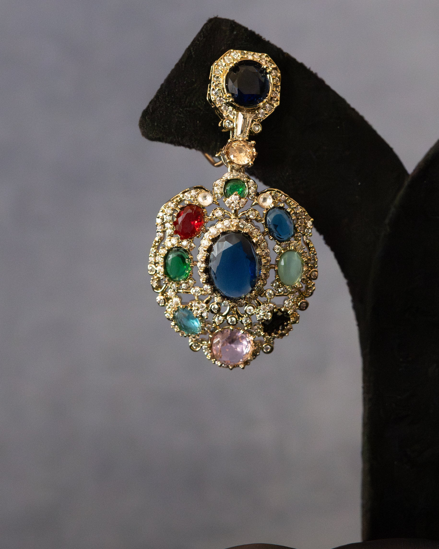 Navratna Crystal Medallion Earrings