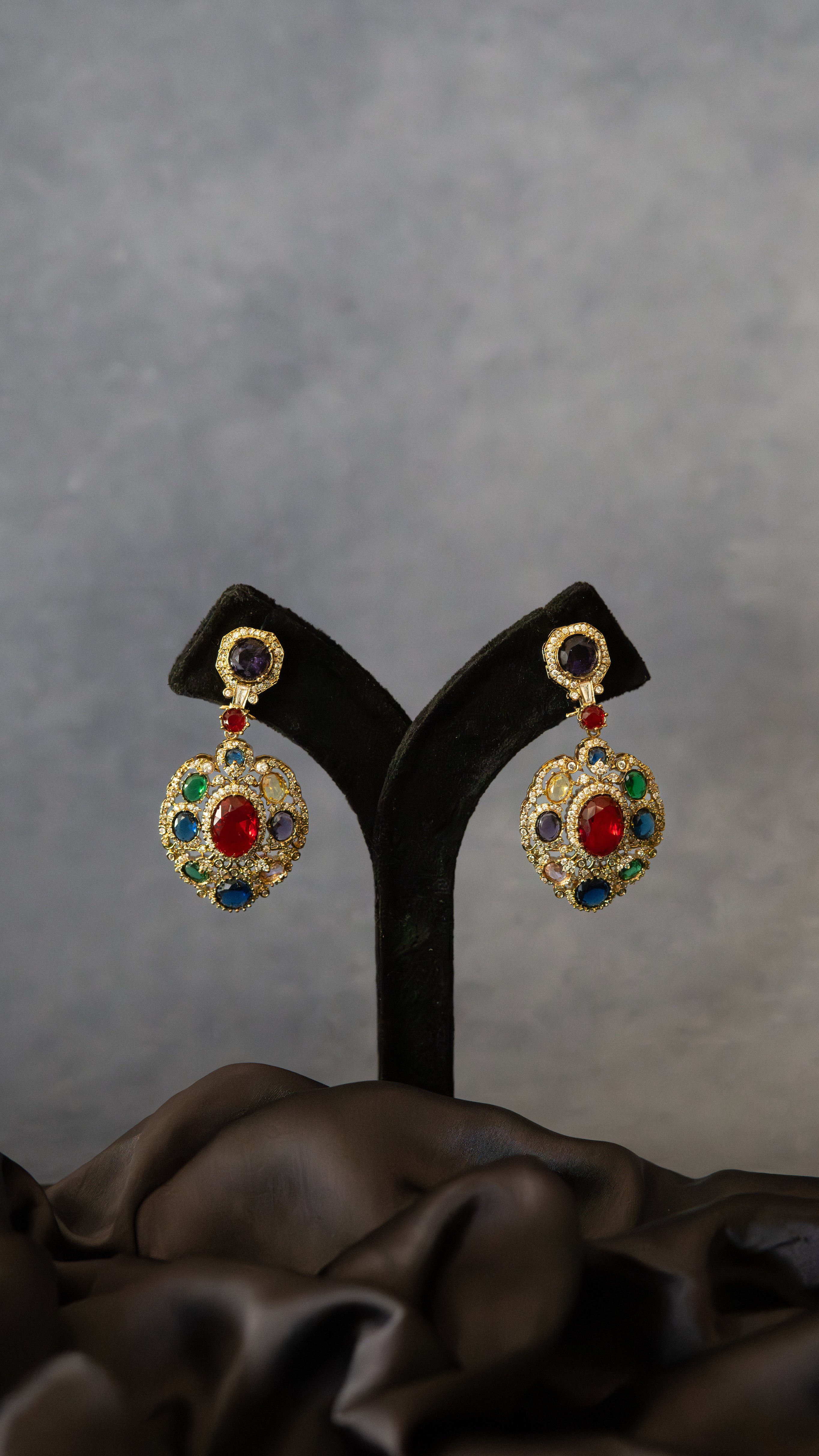 Navratna Crystal Medallion Earrings