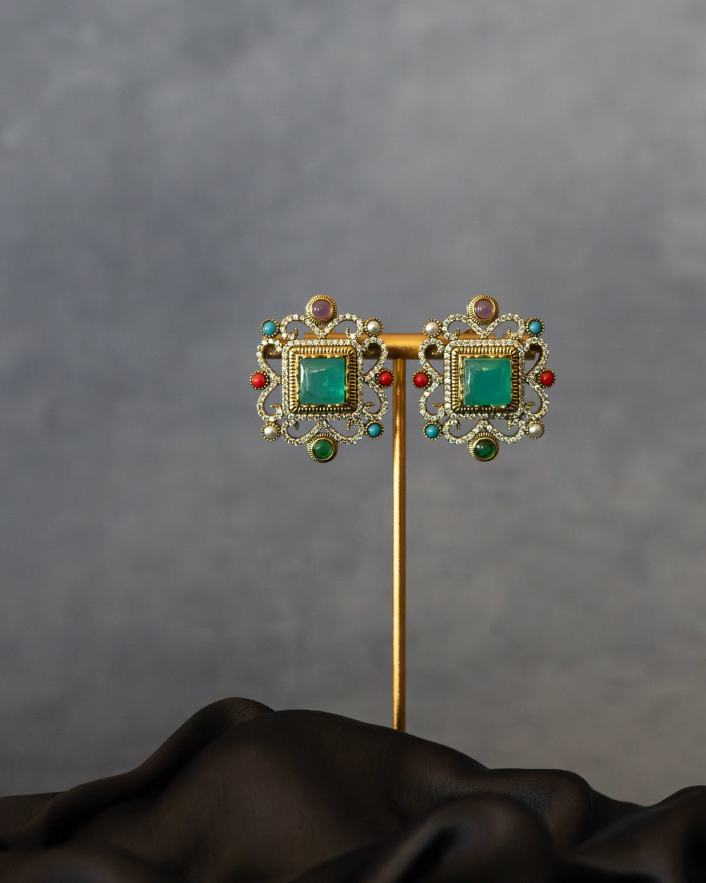 Royal Emerald Baroque Statement Studs