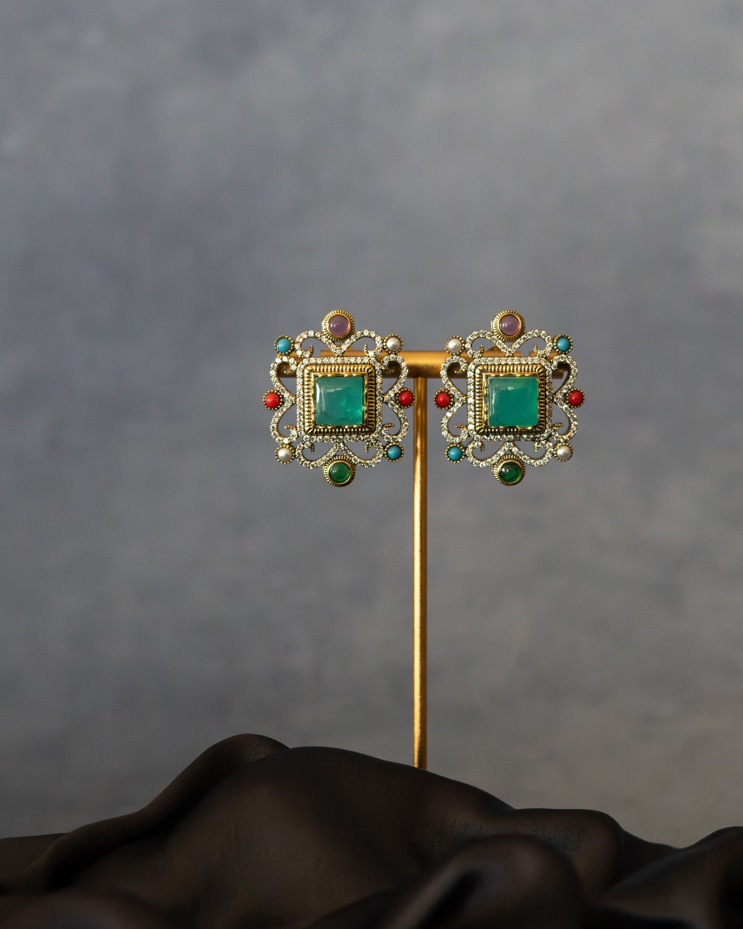 Royal Emerald Baroque Statement Studs