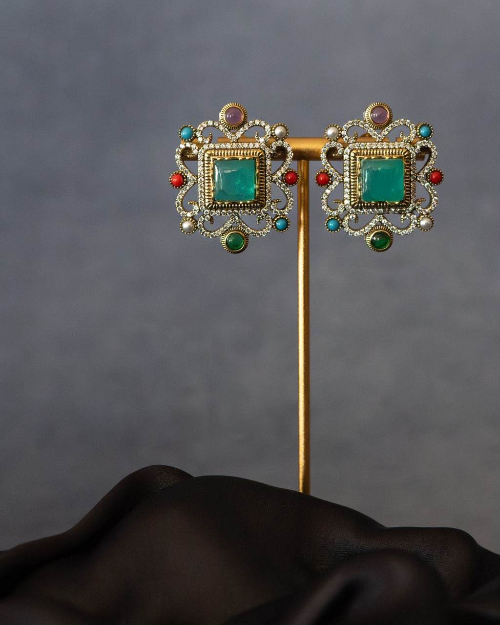 Royal Emerald Baroque Statement Studs