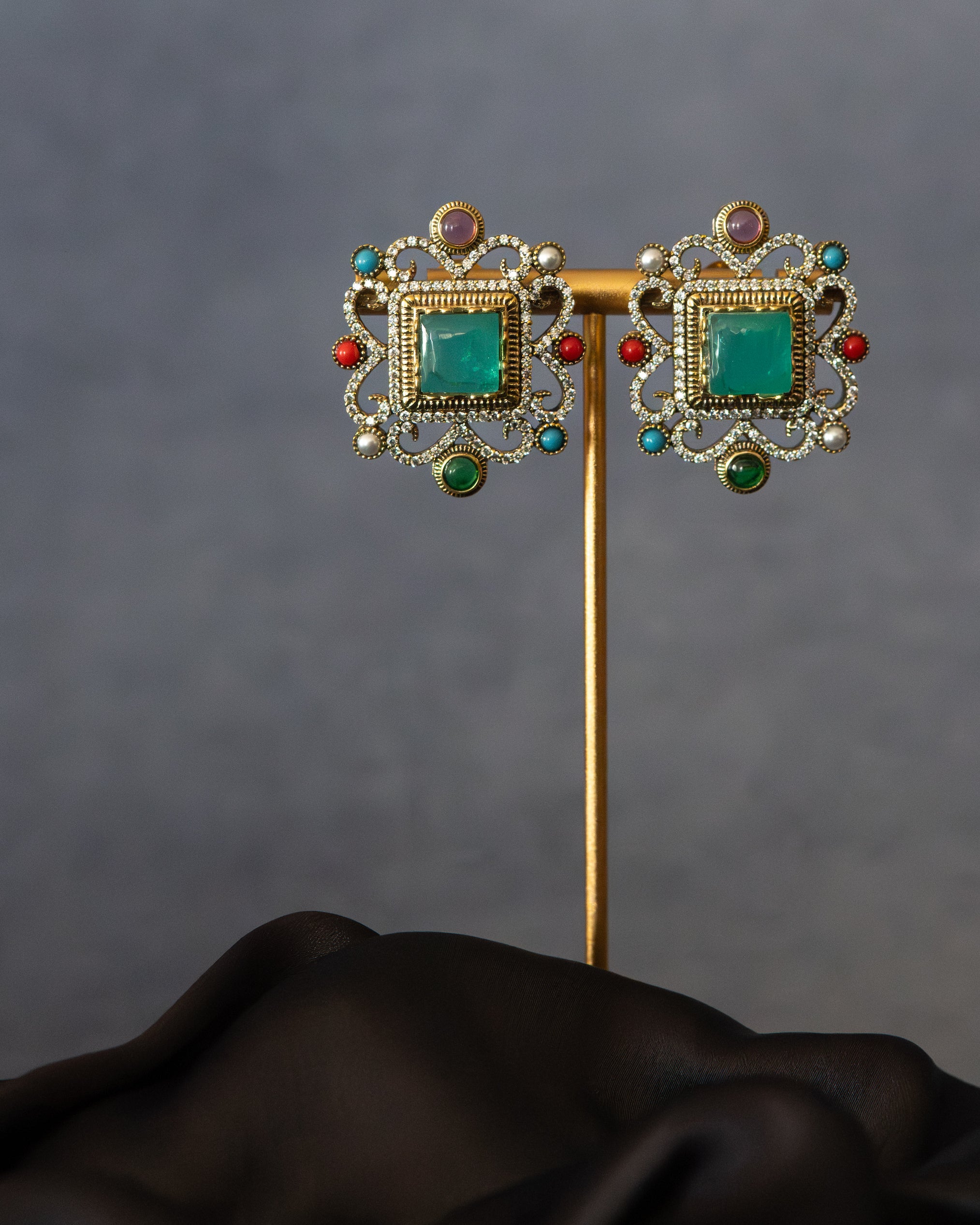 Royal Emerald Baroque Statement Studs