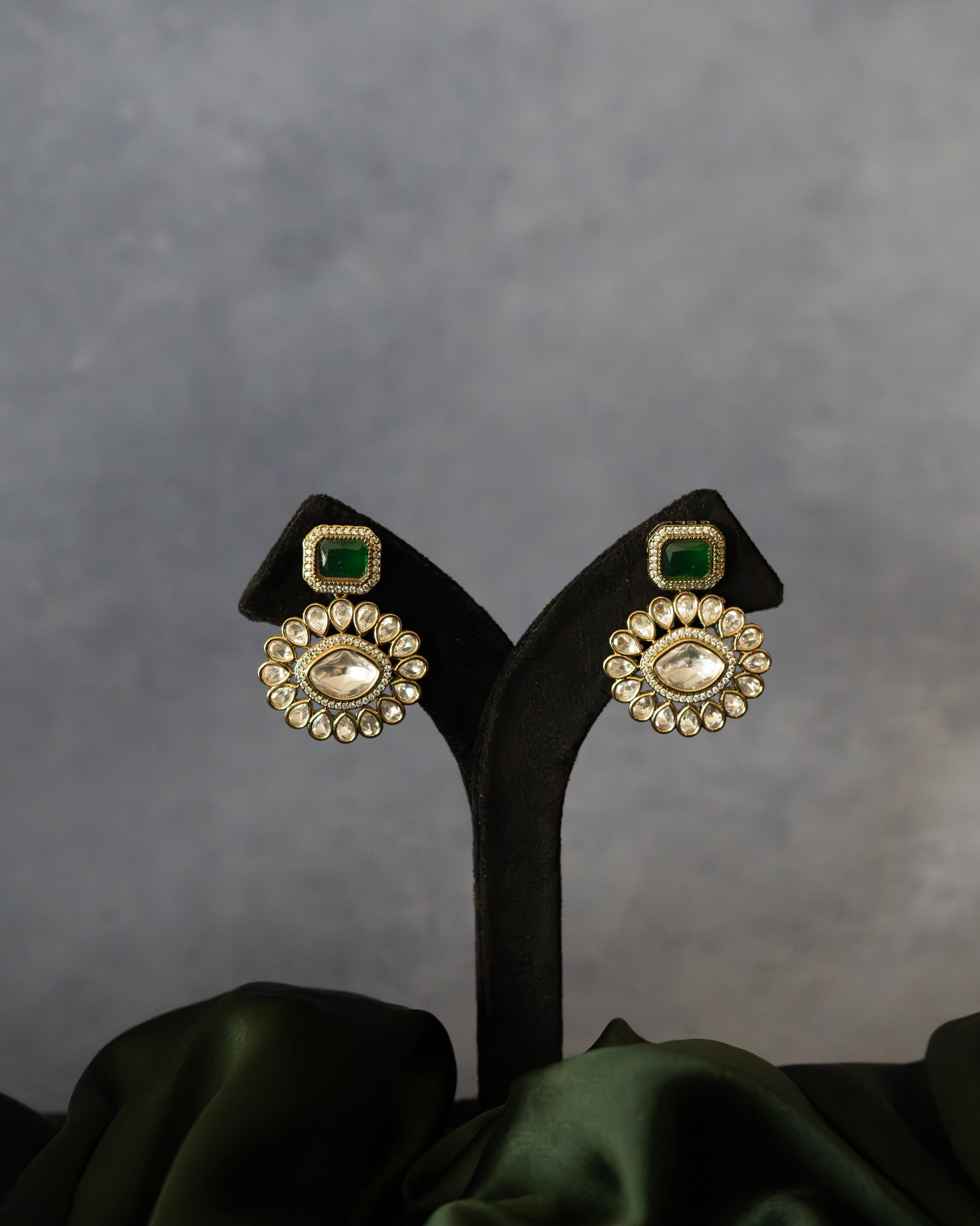 Emerald Victorian Uncut Polki Danglers
