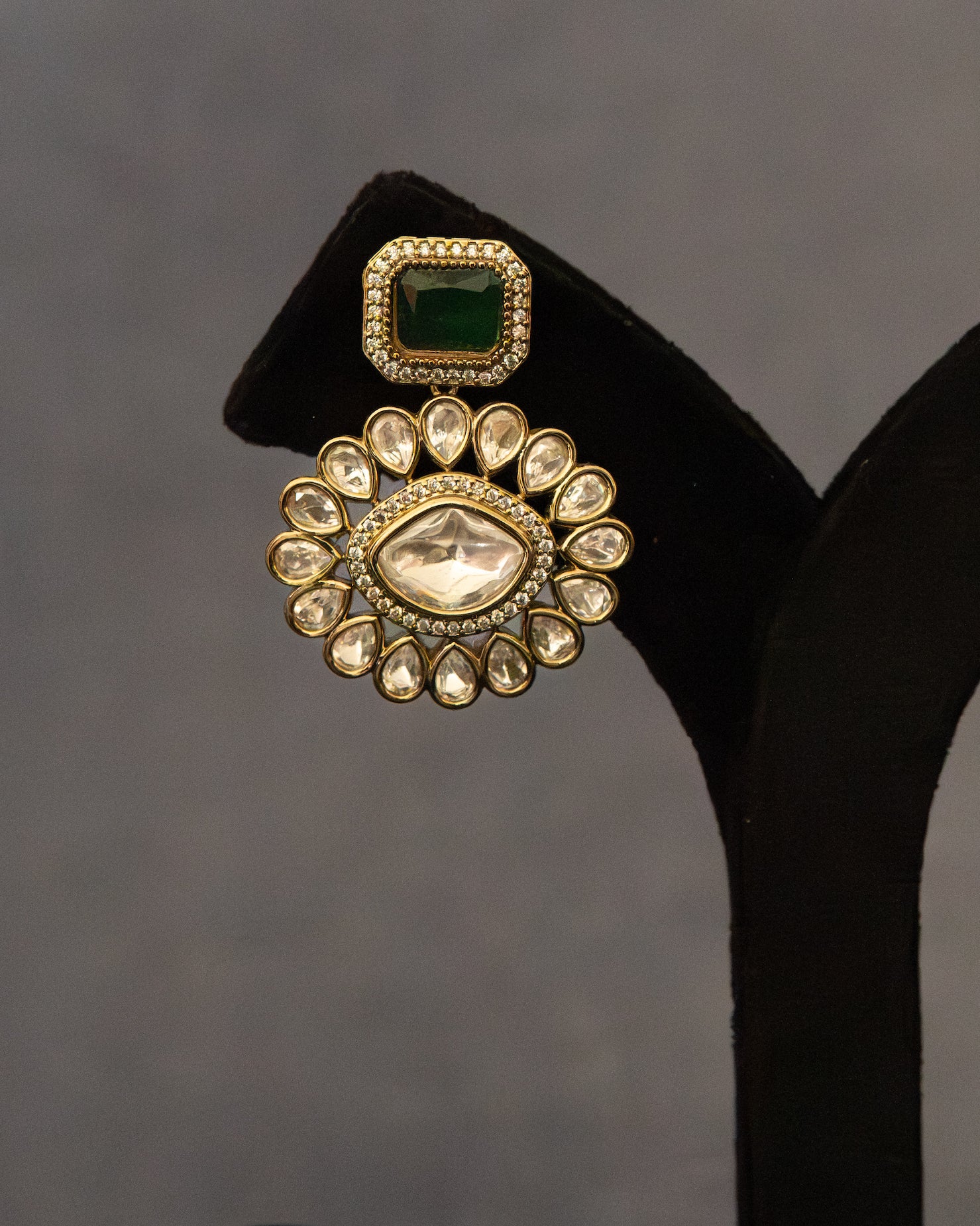 Emerald Victorian Uncut Polki Danglers