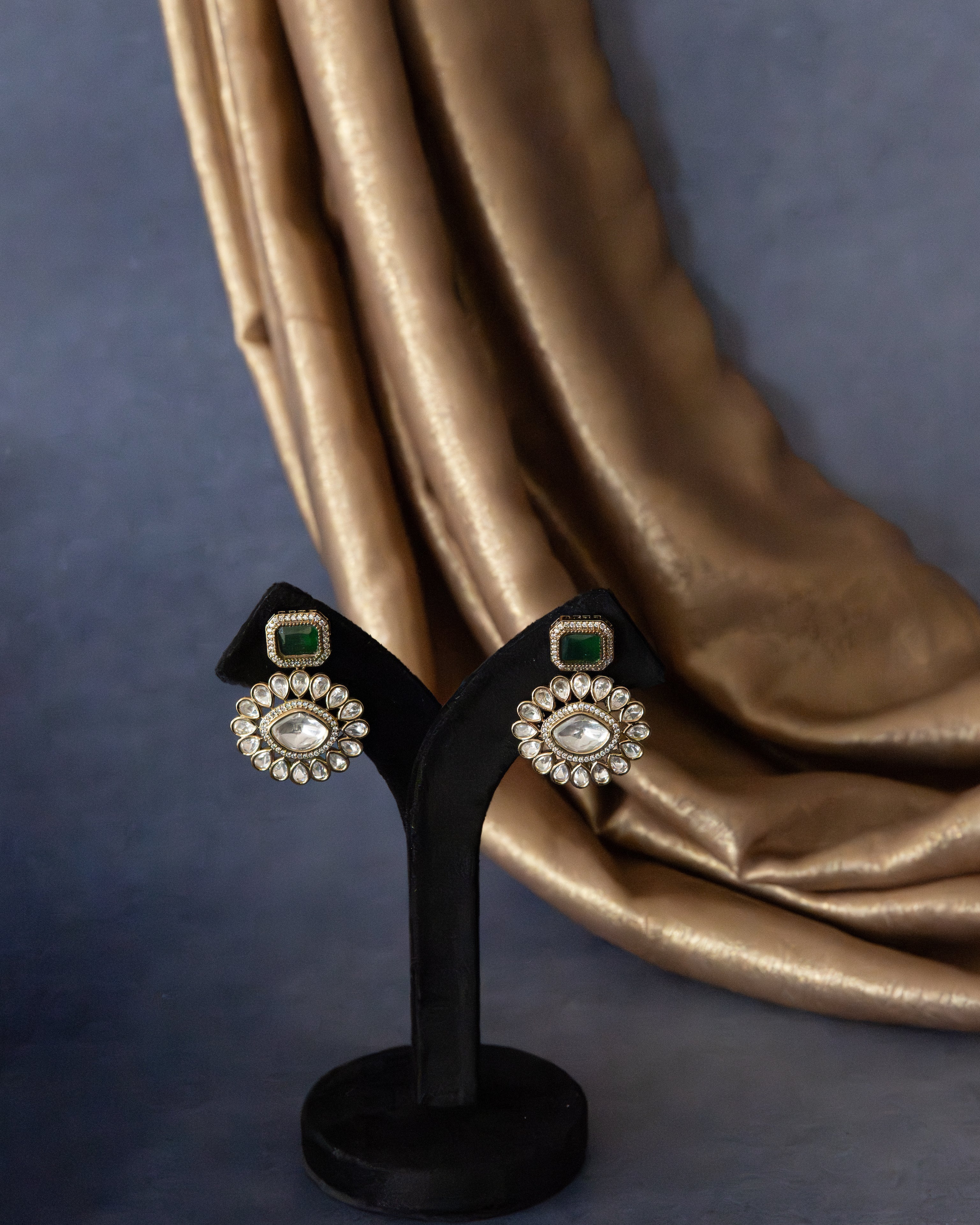 Emerald Victorian Uncut Polki Danglers