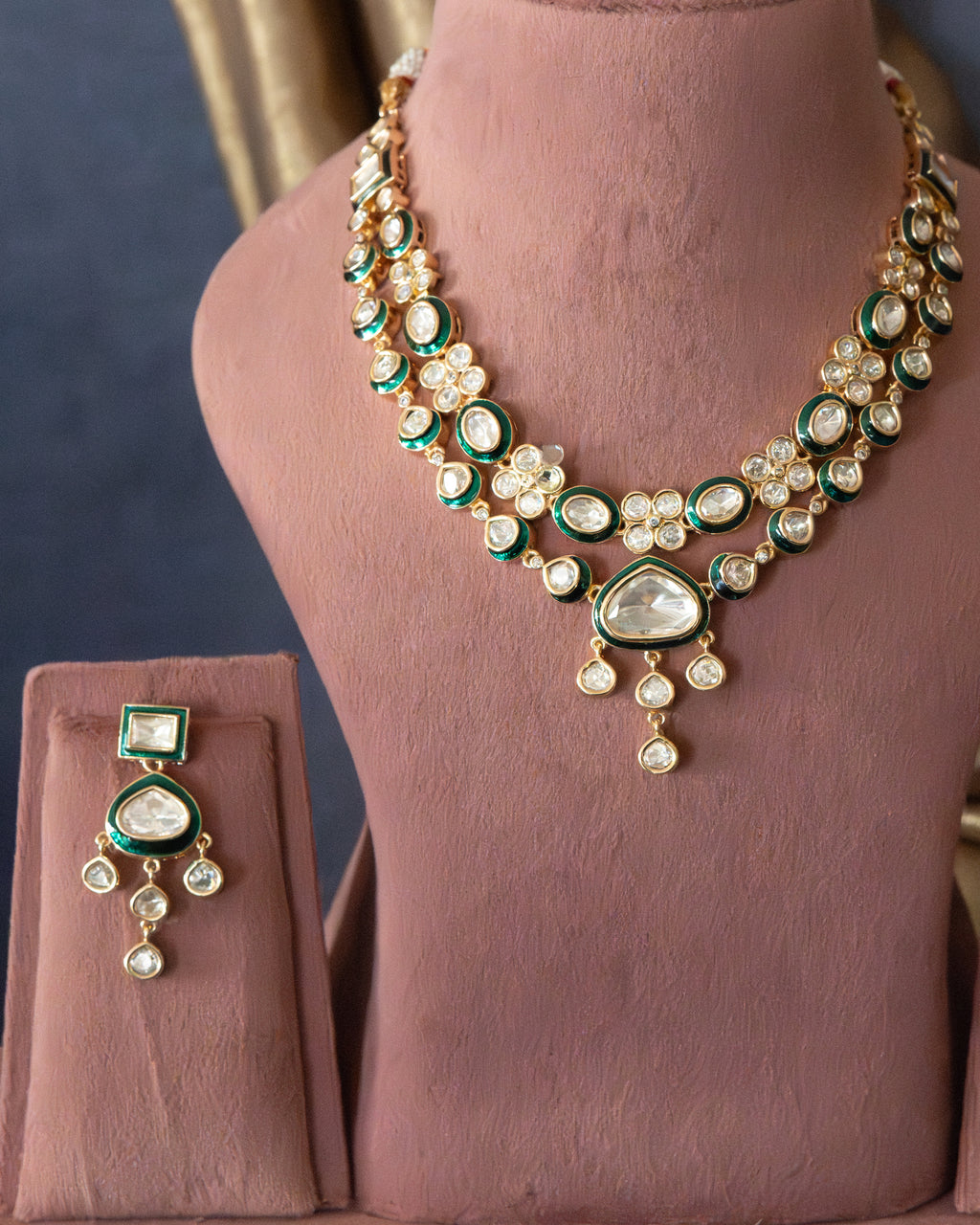 Emerald Kundan Floral Necklace Set