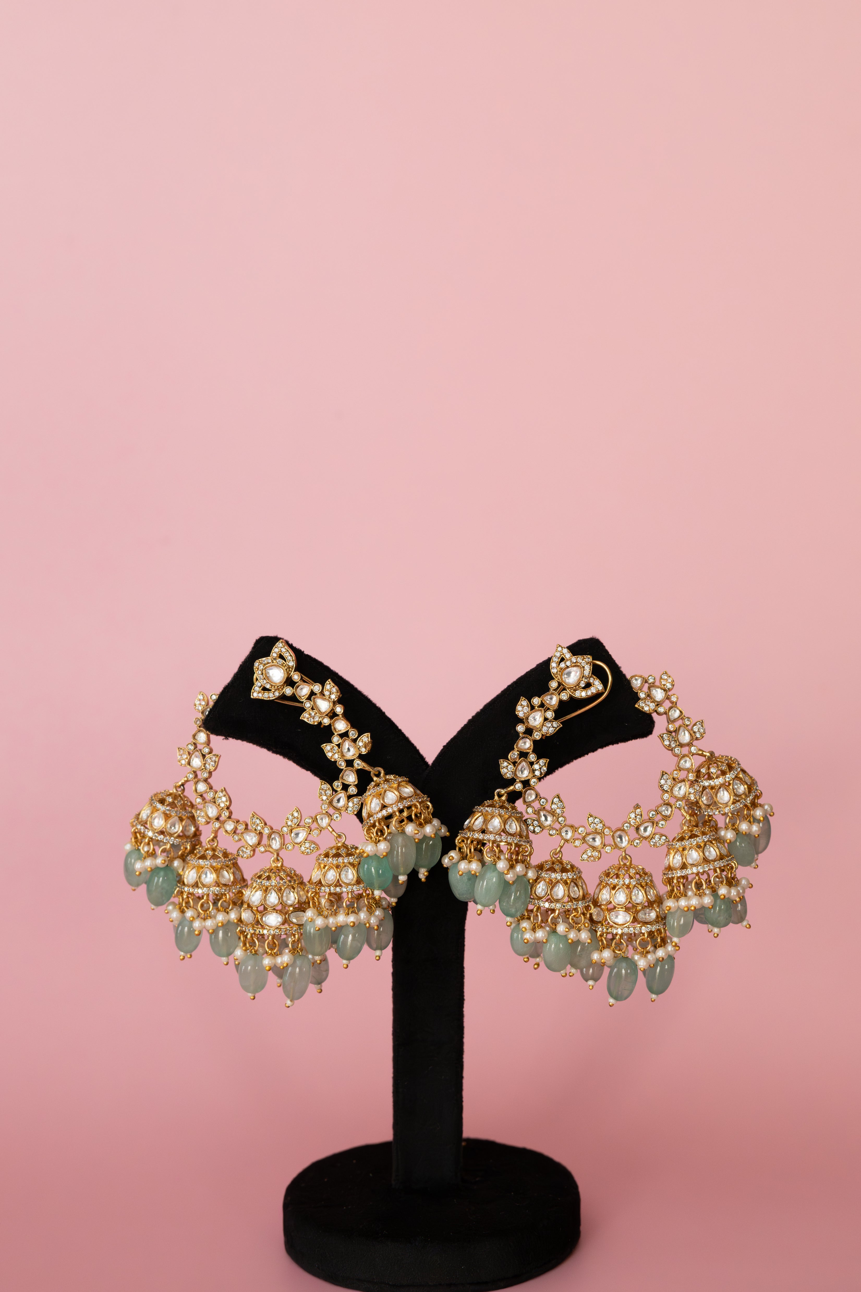 Regal Pearl Halo Chandbali Earrings