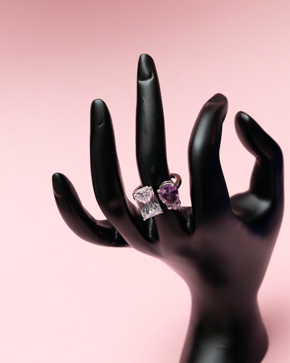 Pear and Emerald Cut Purple Gemstone Ring