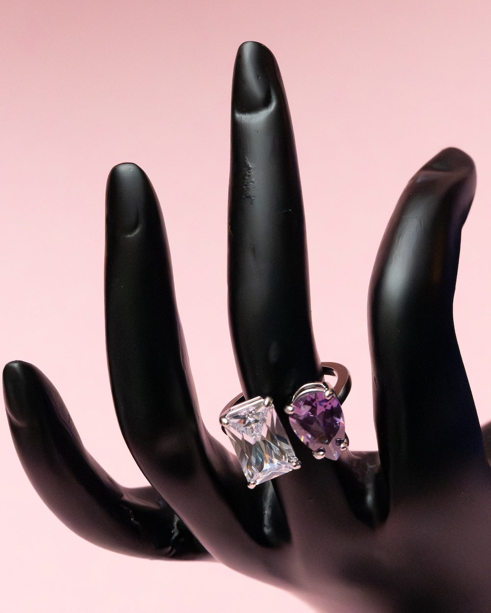 Pear and Emerald Cut Purple Gemstone Ring
