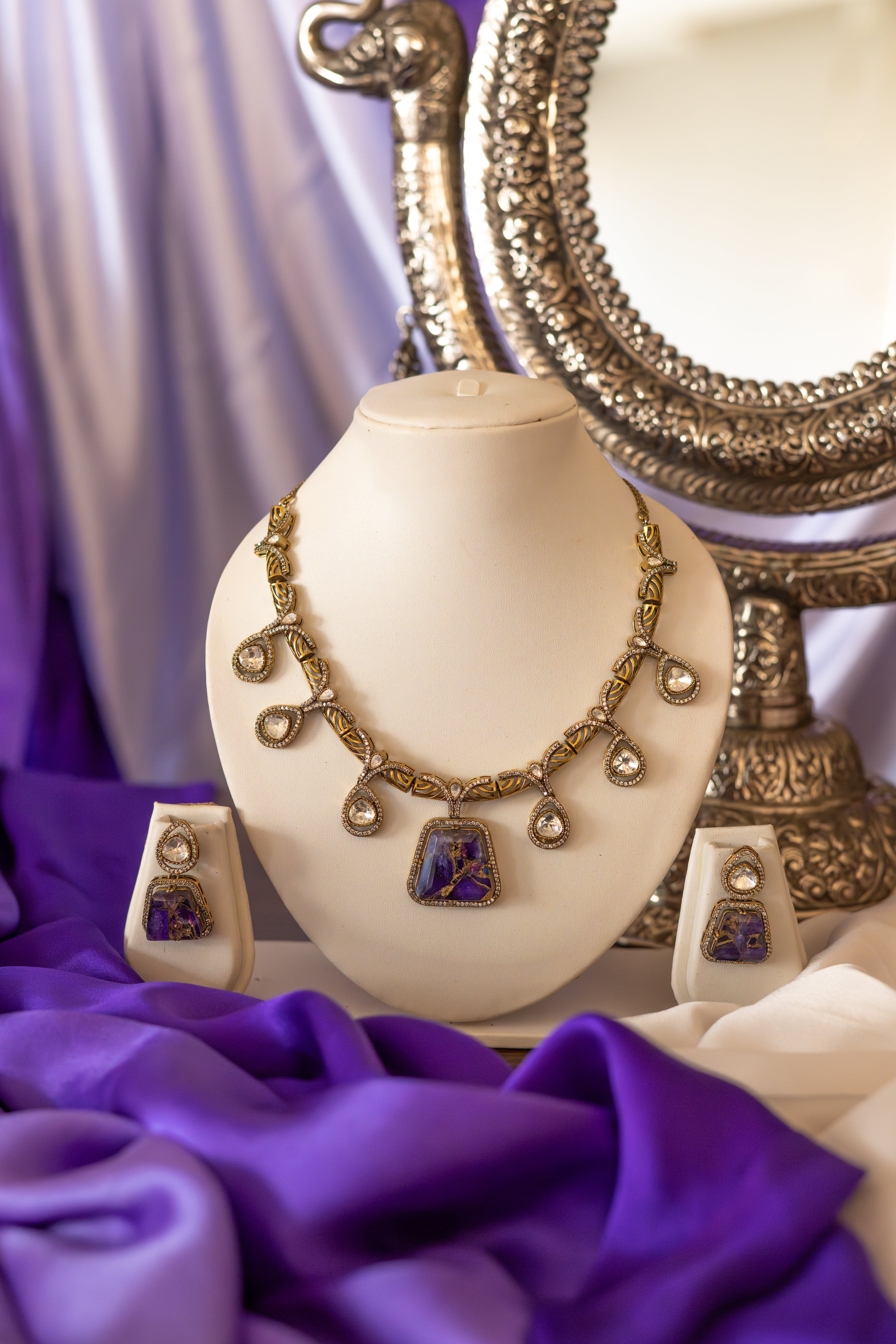 Royal Amethyst Drop Necklace Set