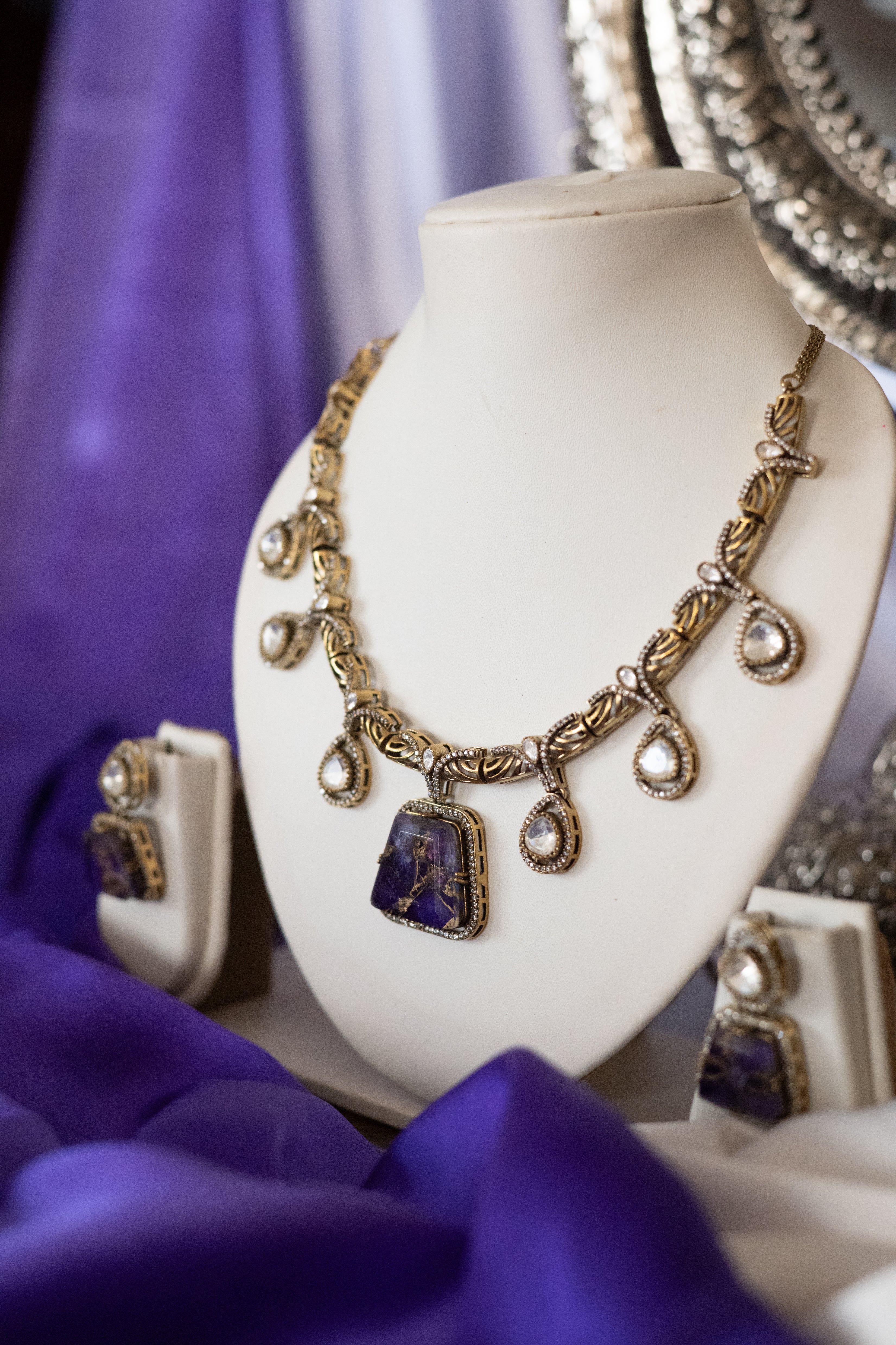 Royal Amethyst Drop Necklace Set