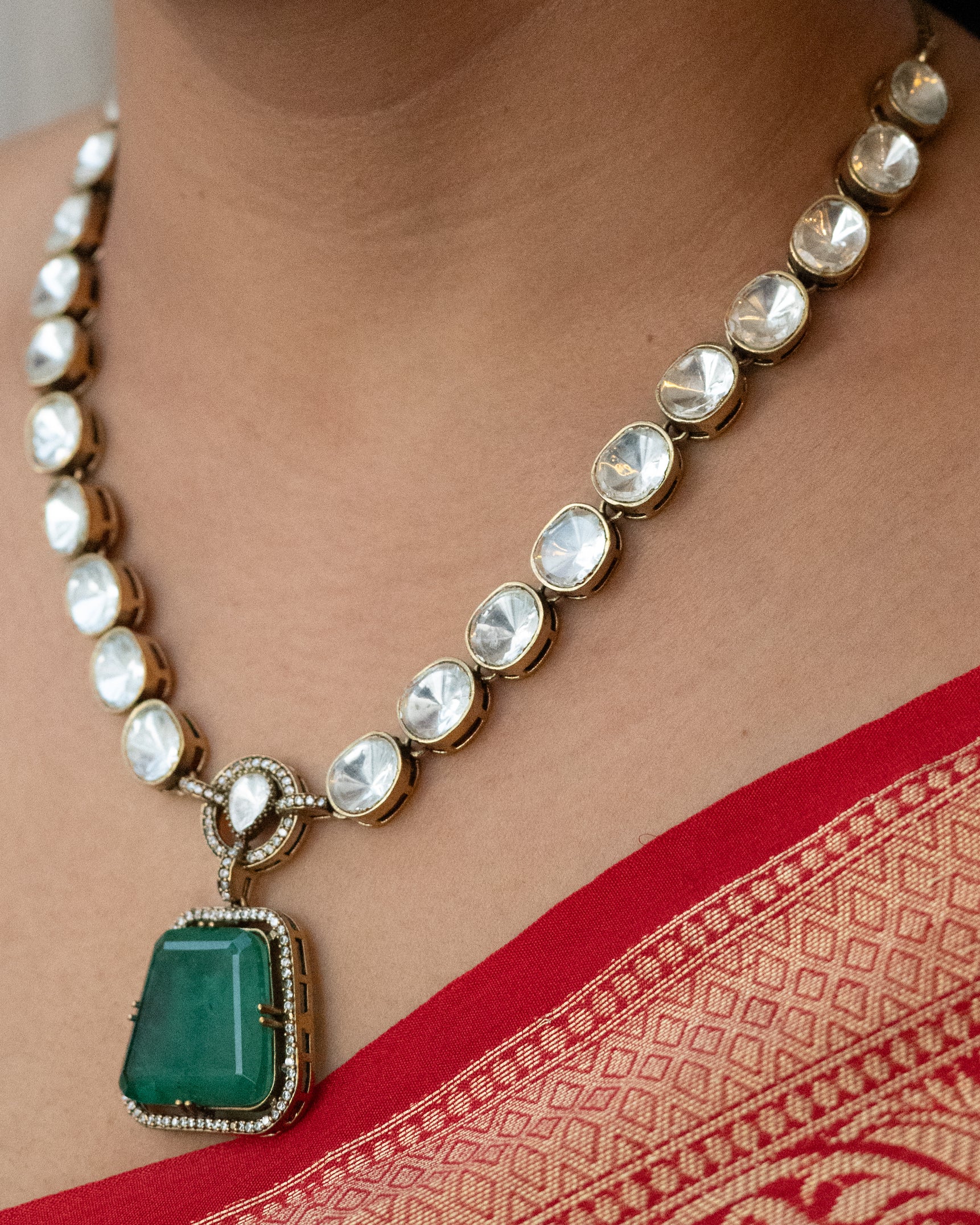 Emerald Grace Polki Pendant Necklace