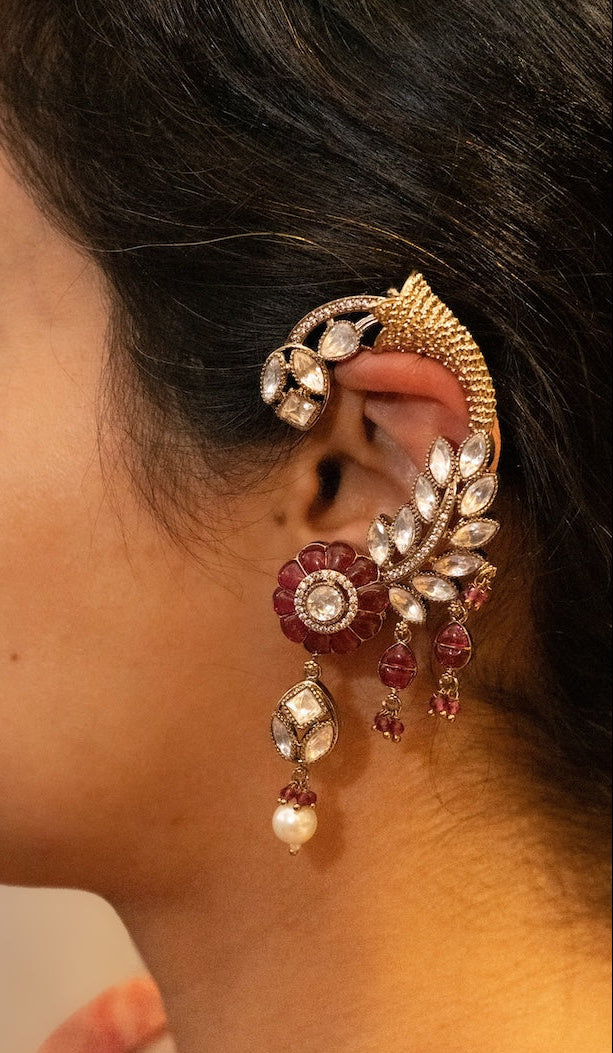 Kundan Polki Ruby Ear Cuff Earrings