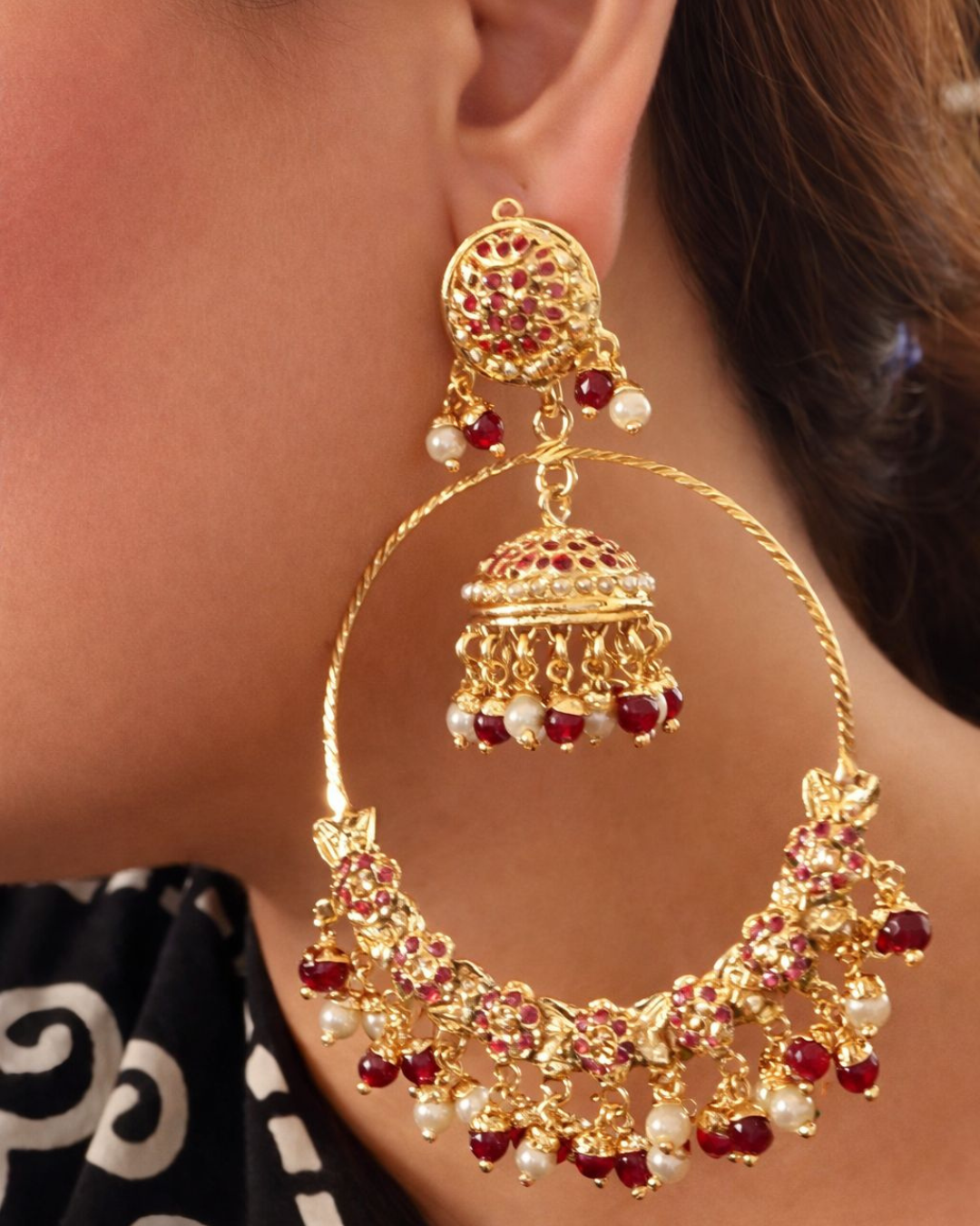 Navratan Jadau Chandbali Earrings