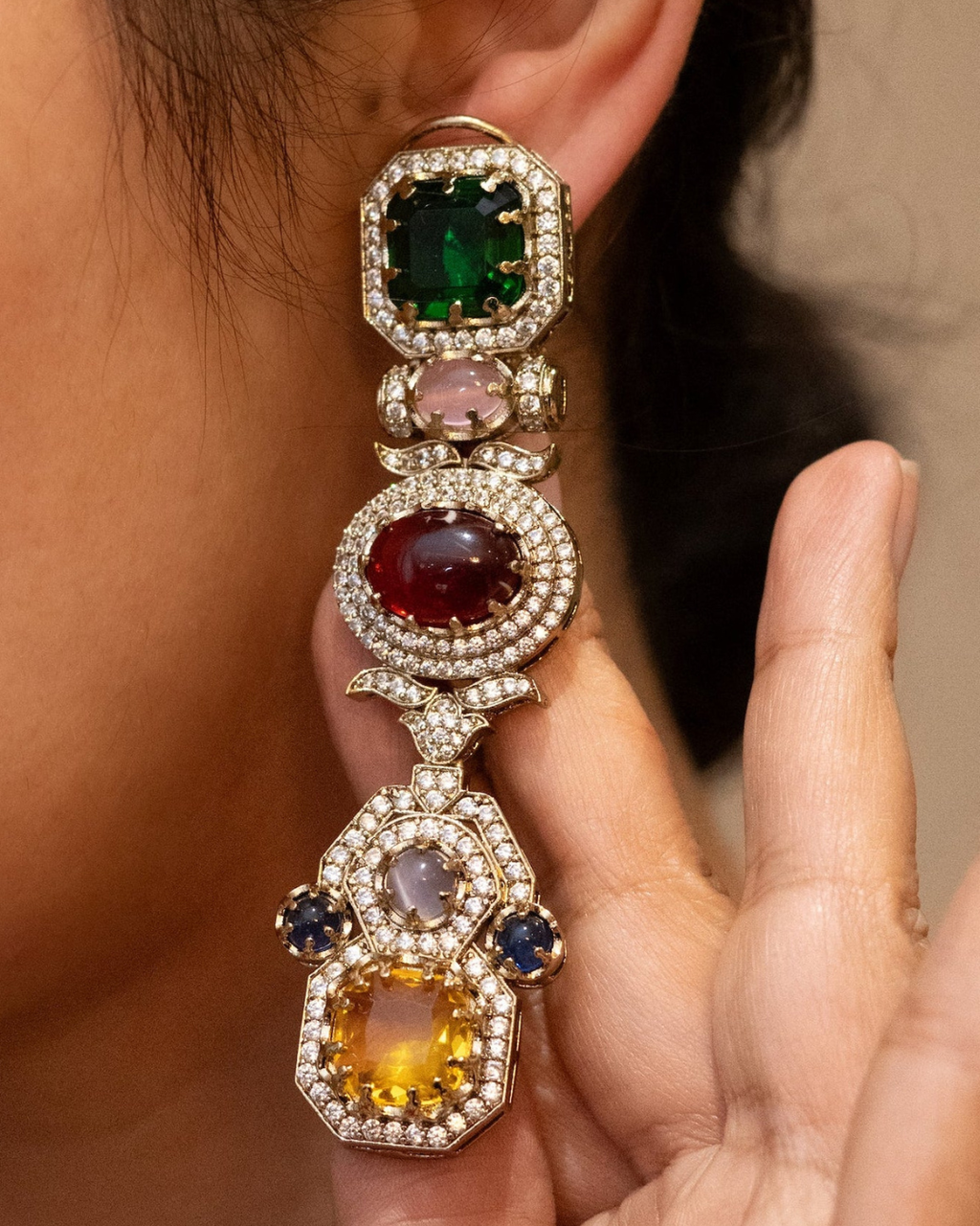 Sabya Inspired Navratna Royale Cascade Earrings