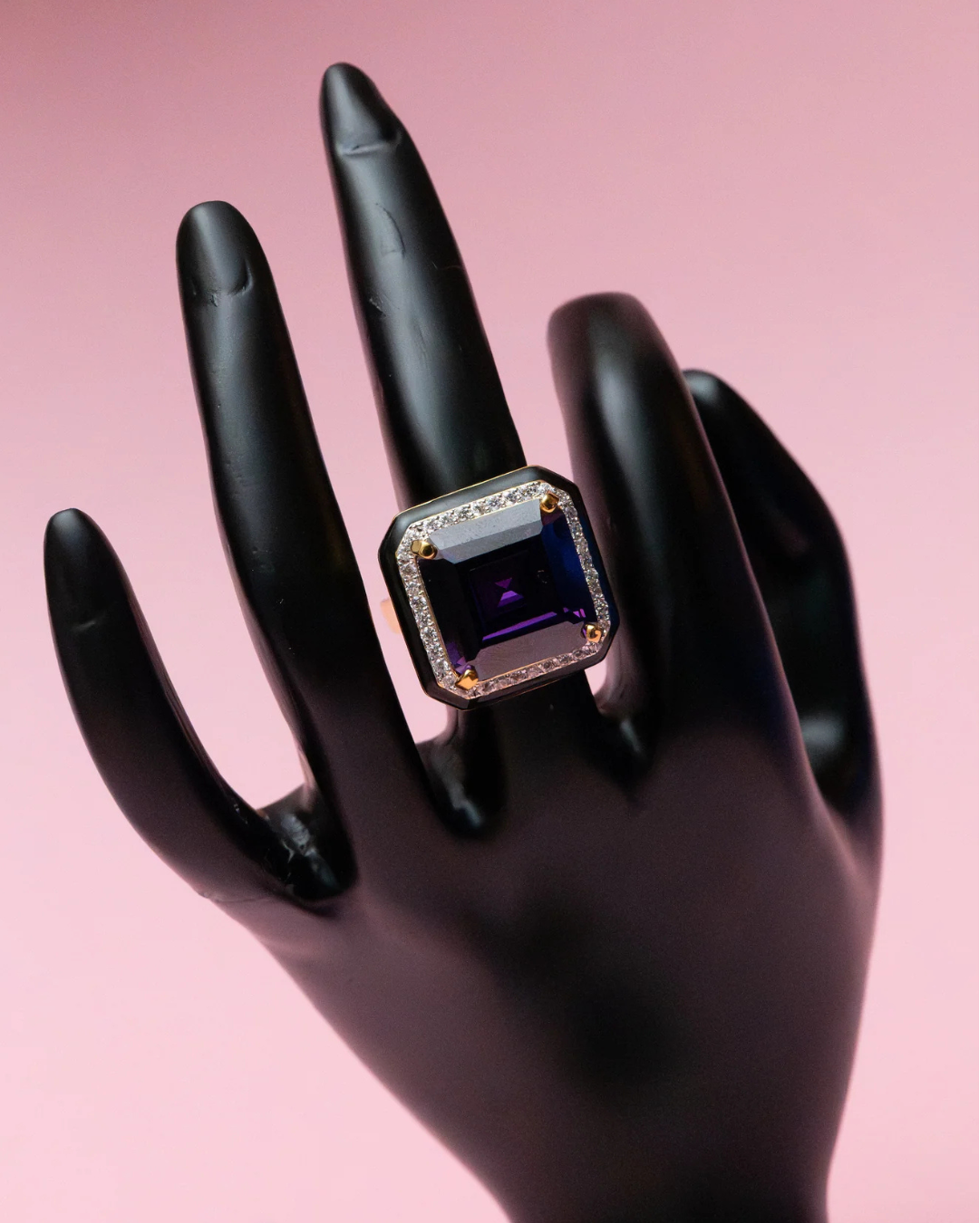Diamond Luxe Cocktail Ring With Purple Gemstone