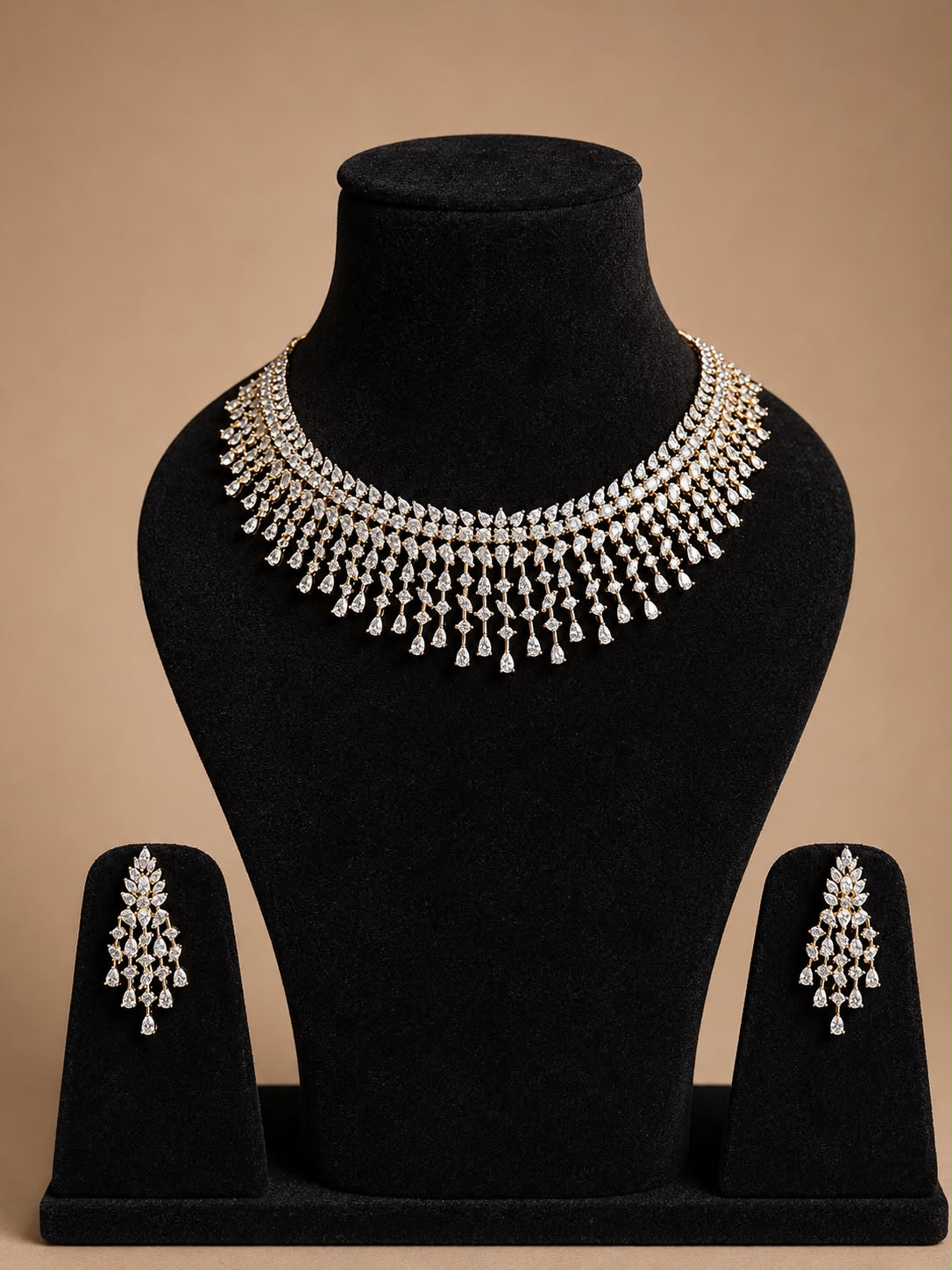 Gold Diamond Drape Necklace Set