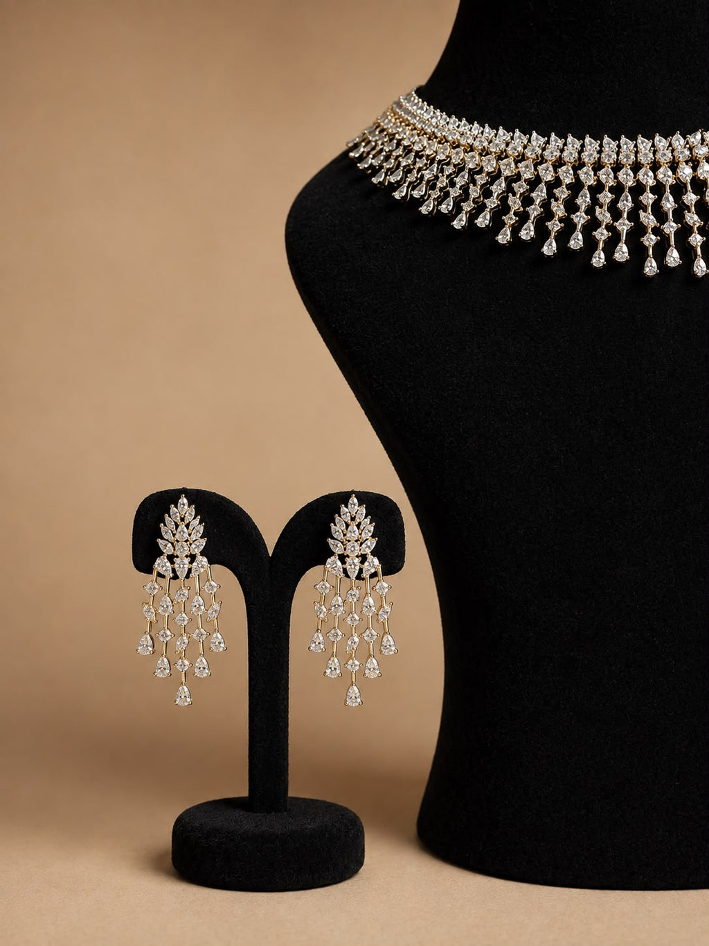 Gold Diamond Drape Necklace Set