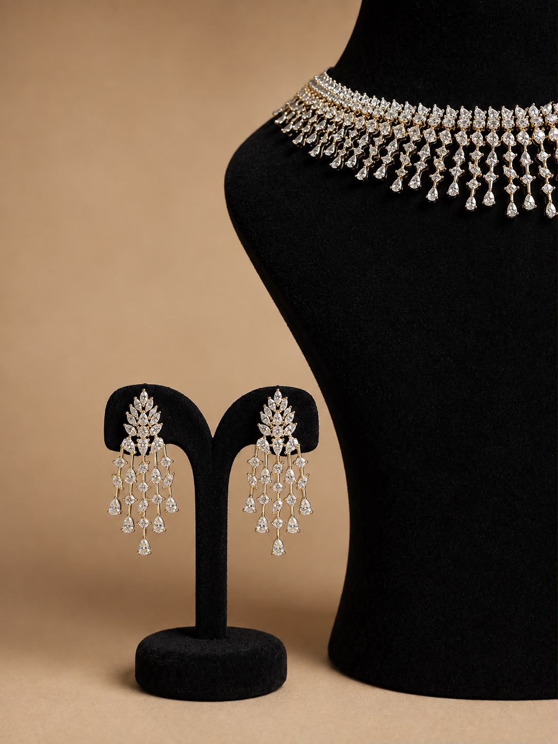 Gold Diamond Drape Necklace Set