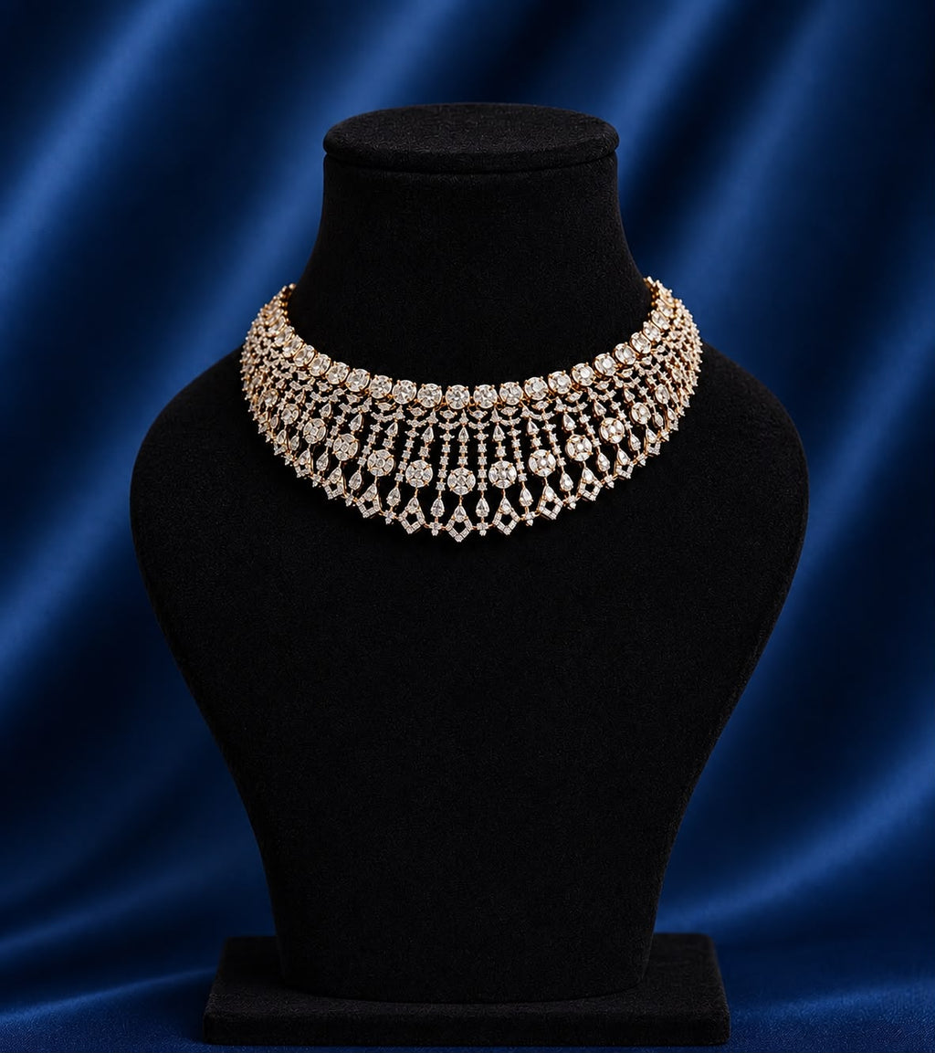 Golden Cascade Diamond Necklace Set