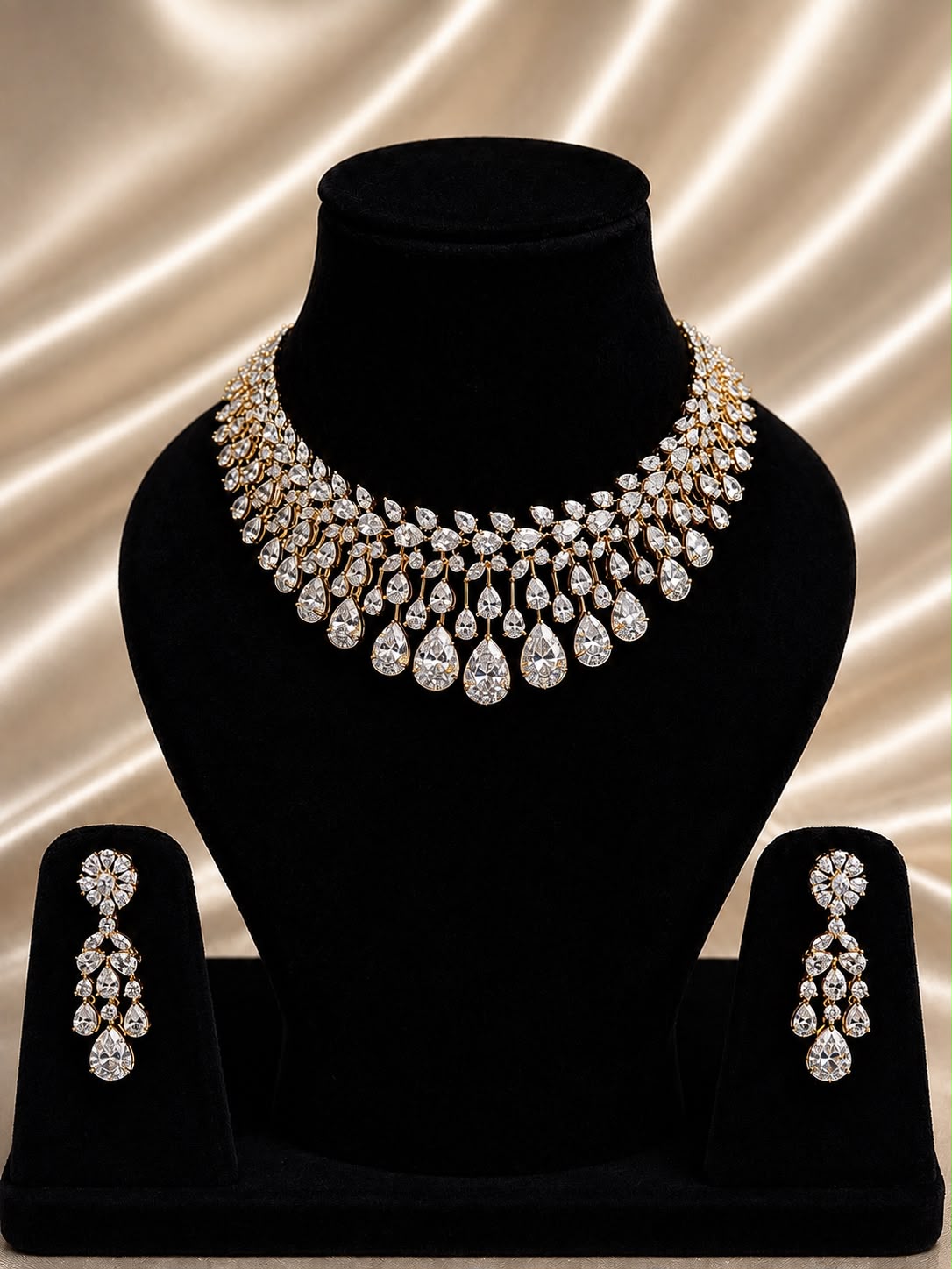 Gold Celestial Dew Drop Diamond Necklace Set