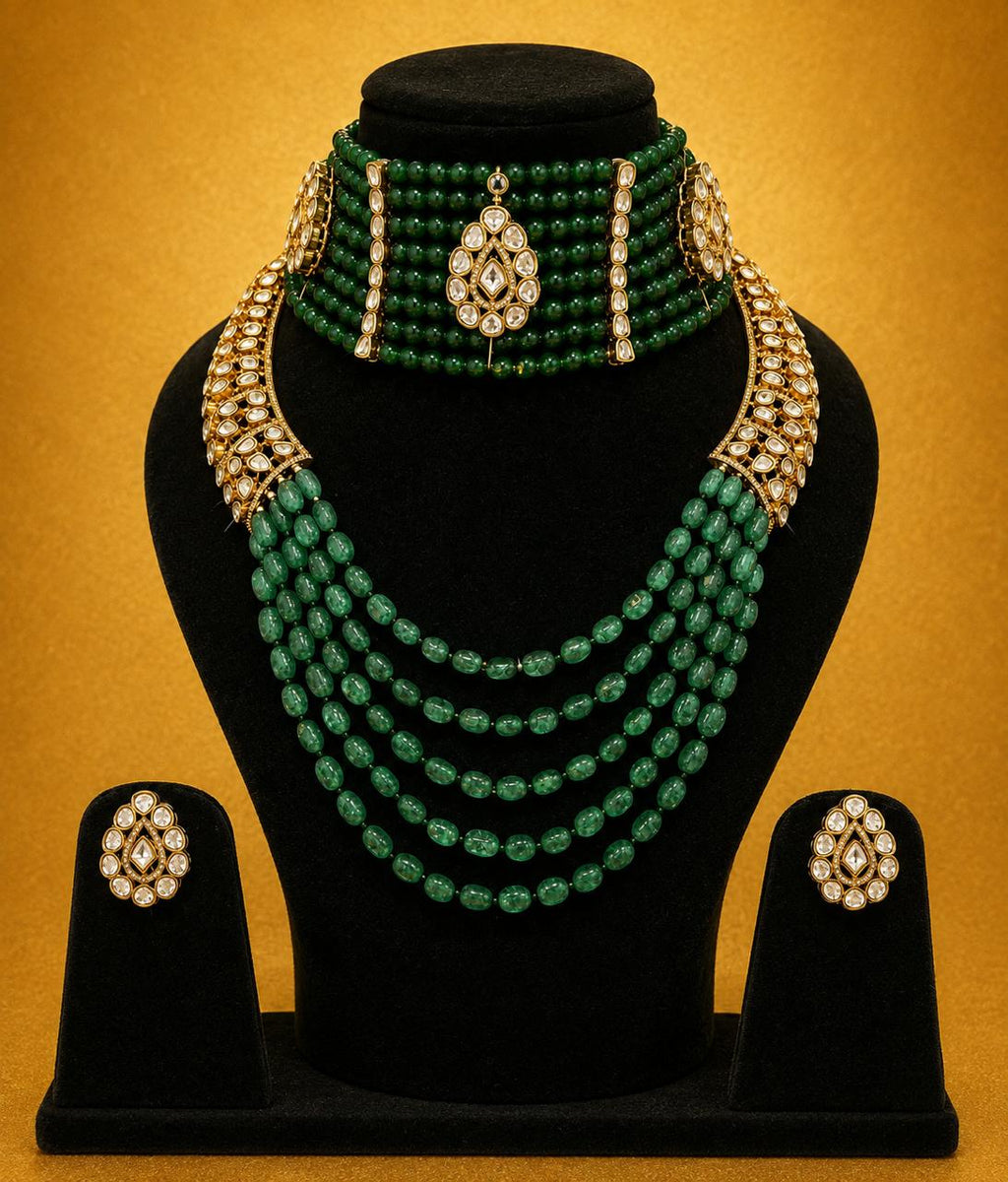 Emerald Pure Moissanite & Semi Precious Beads Set