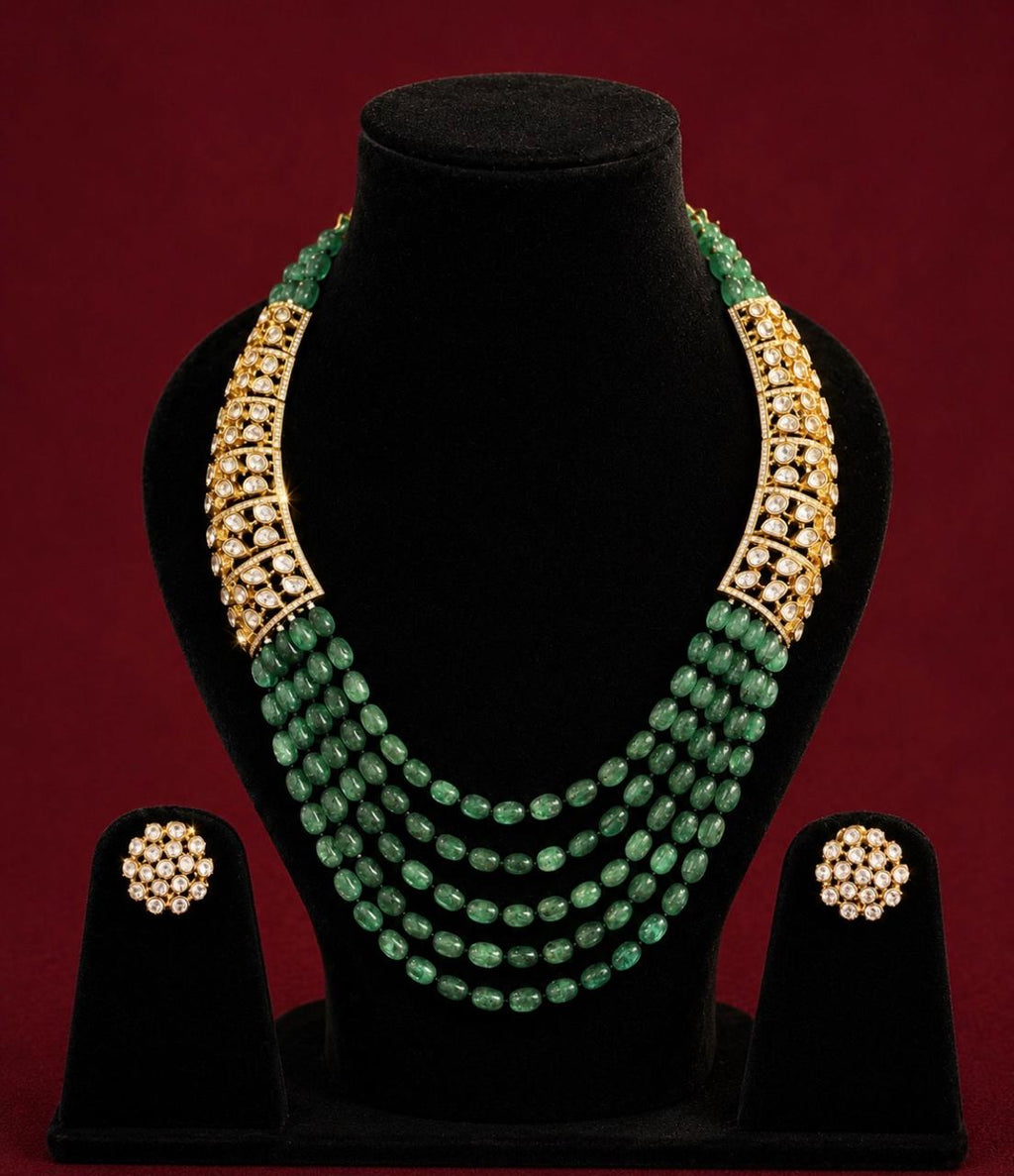 Emerald Pure Moissanite & Semi Precious Beads Set