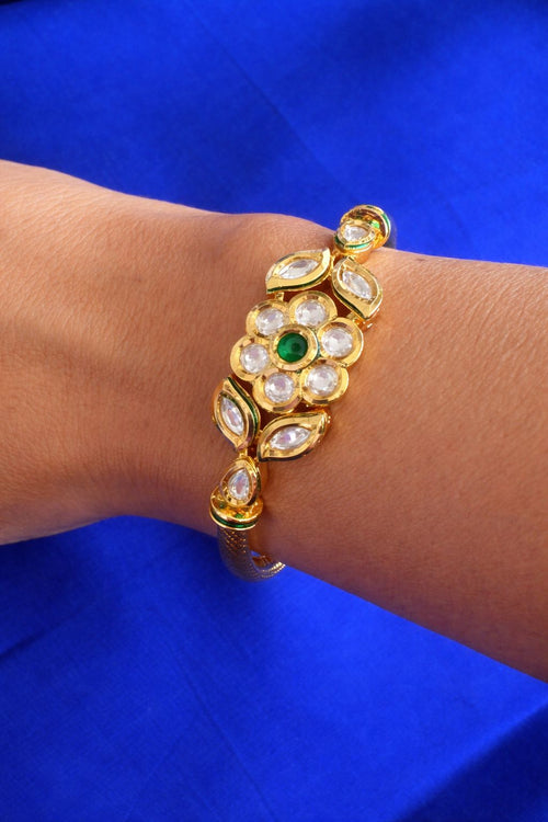 Emerald Floral Polki Kundan Openable Kada