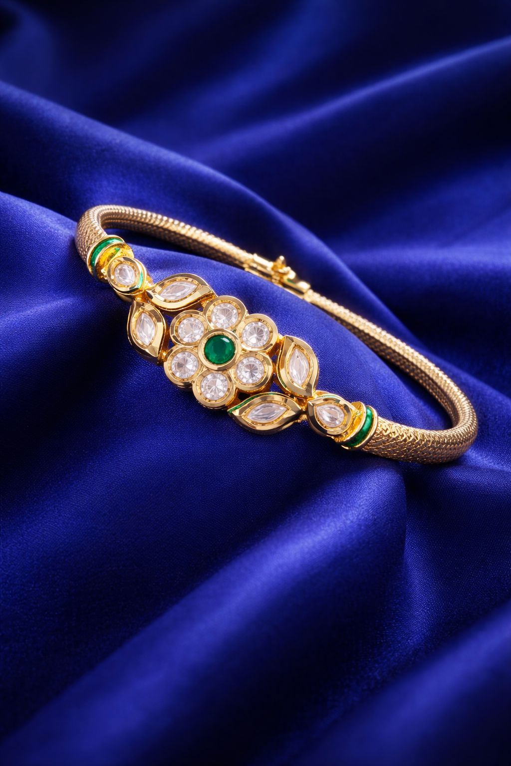 Emerald Floral Polki Kundan Openable Kada